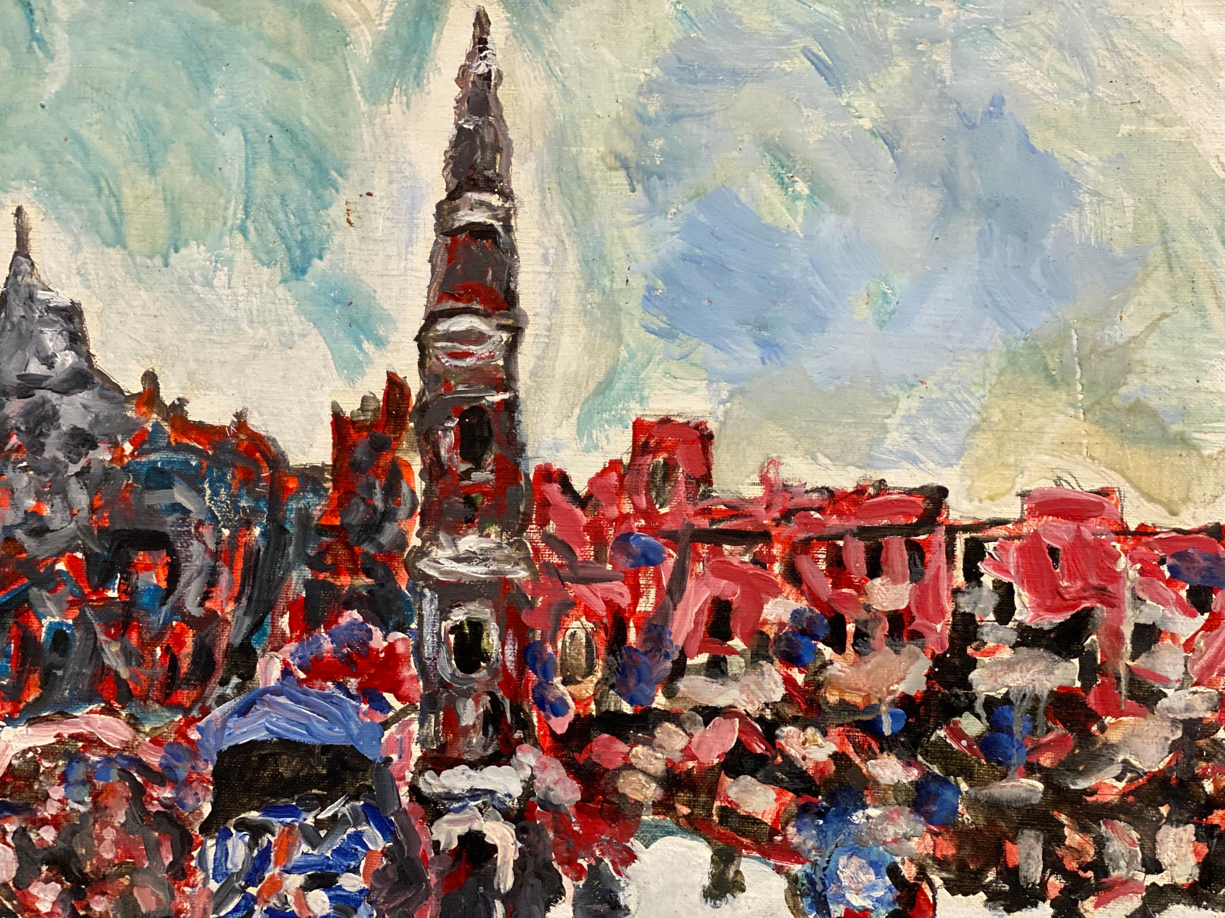 Artist/ School: French School, circa 1970's, expressionist/ fauvist style. 

Title: Busy city street/ square scene with figures

Medium: oil painting on canvas, unframed 

canvas: 19.75 x 24 inches

Provenance: private collection, France

Condition: