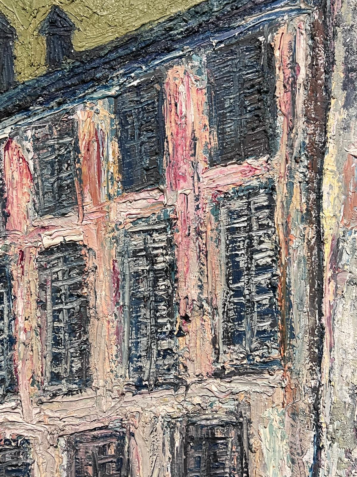 Peinture à l'huile française du 20e siècle, épaissement peinte, représentant une scène de rue de Rouen - Expressionniste Painting par French Expressionist