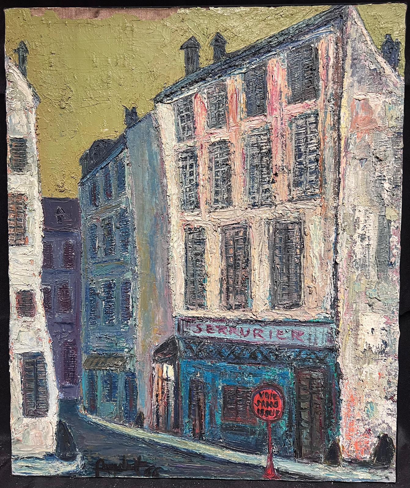 Peinture à l'huile française du 20e siècle, épaissement peinte, représentant une scène de rue de Rouen en vente 2