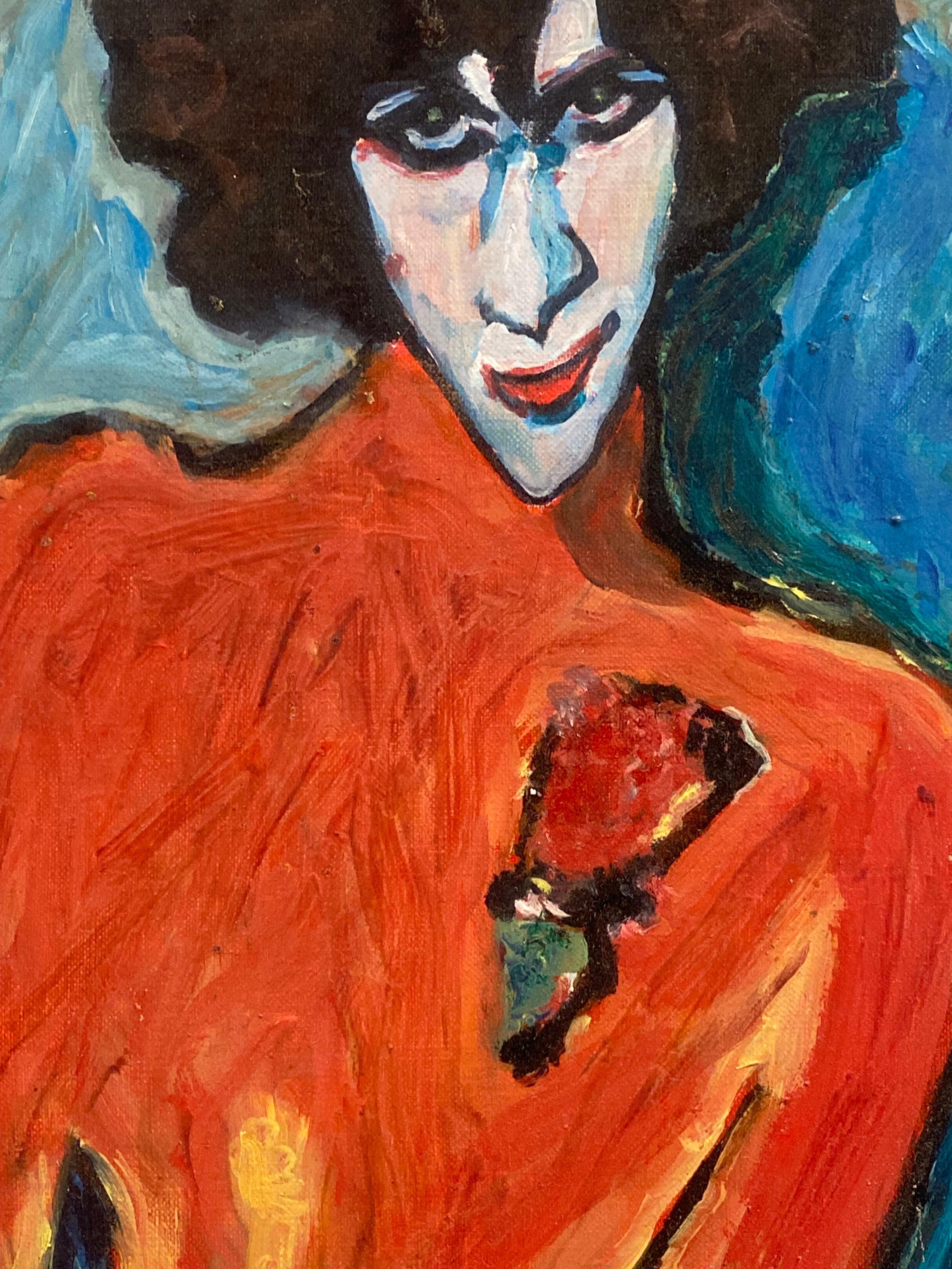 French Expressionist Portrait of a Lady in Red, oil painting on canvas 1