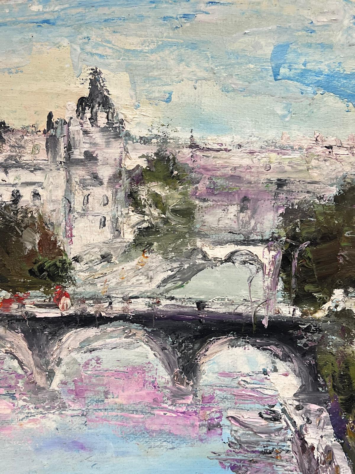 Large 20th Century French Expressionist Signed Oil View over Paris River Seine For Sale 2