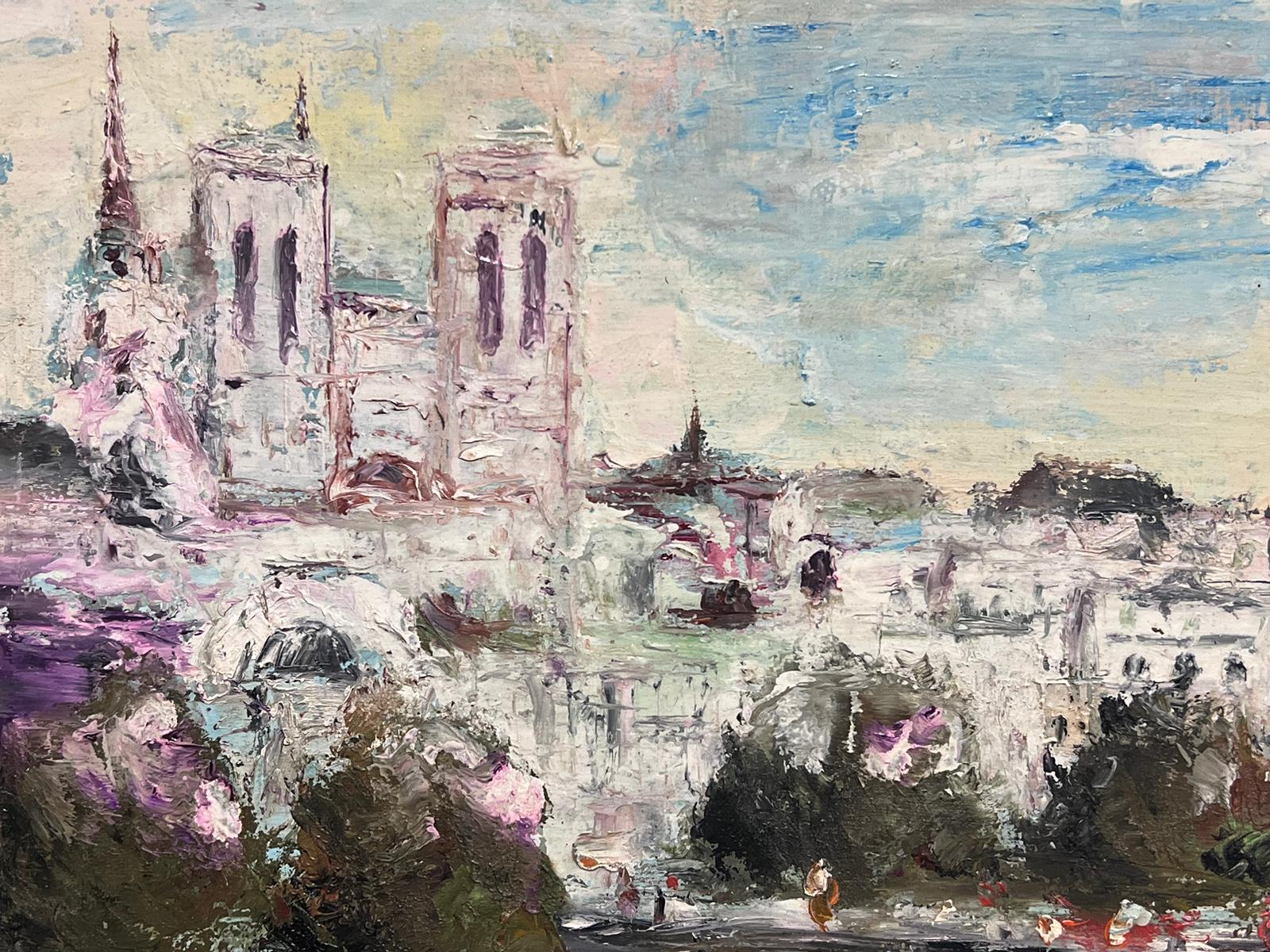 Large 20th Century French Expressionist Signed Oil View over Paris River Seine For Sale 5