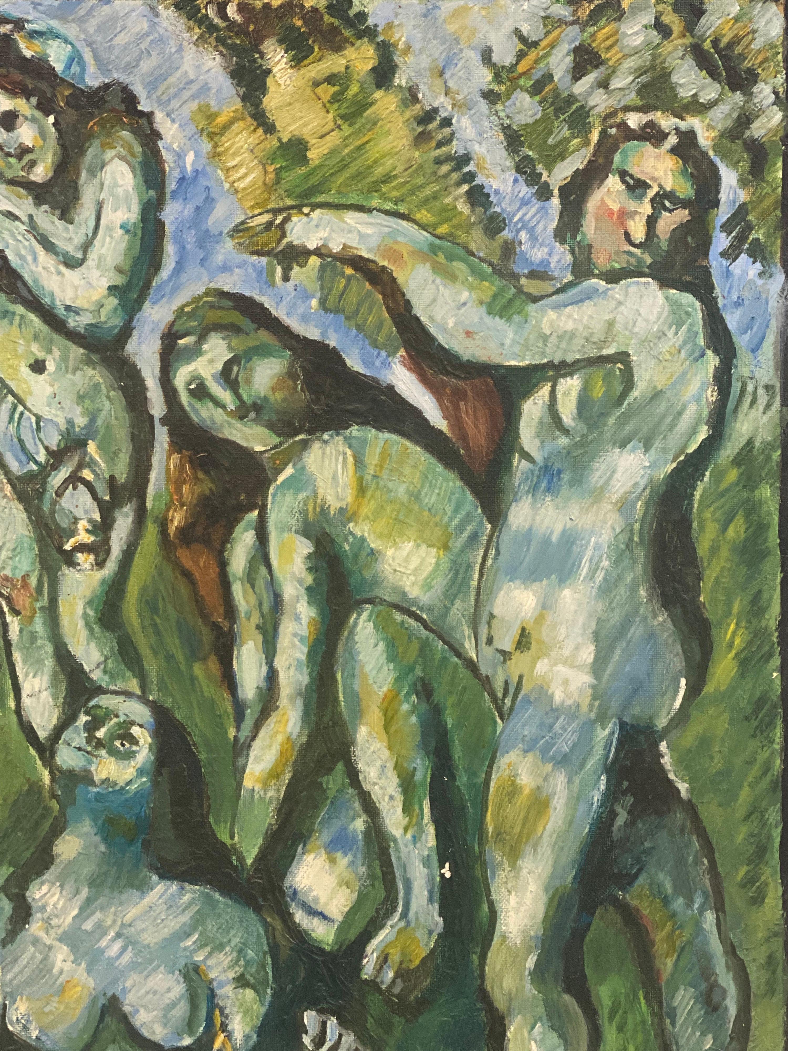 Large French Expressionist Oil Painting Nude Bathers in Woodland For Sale 2