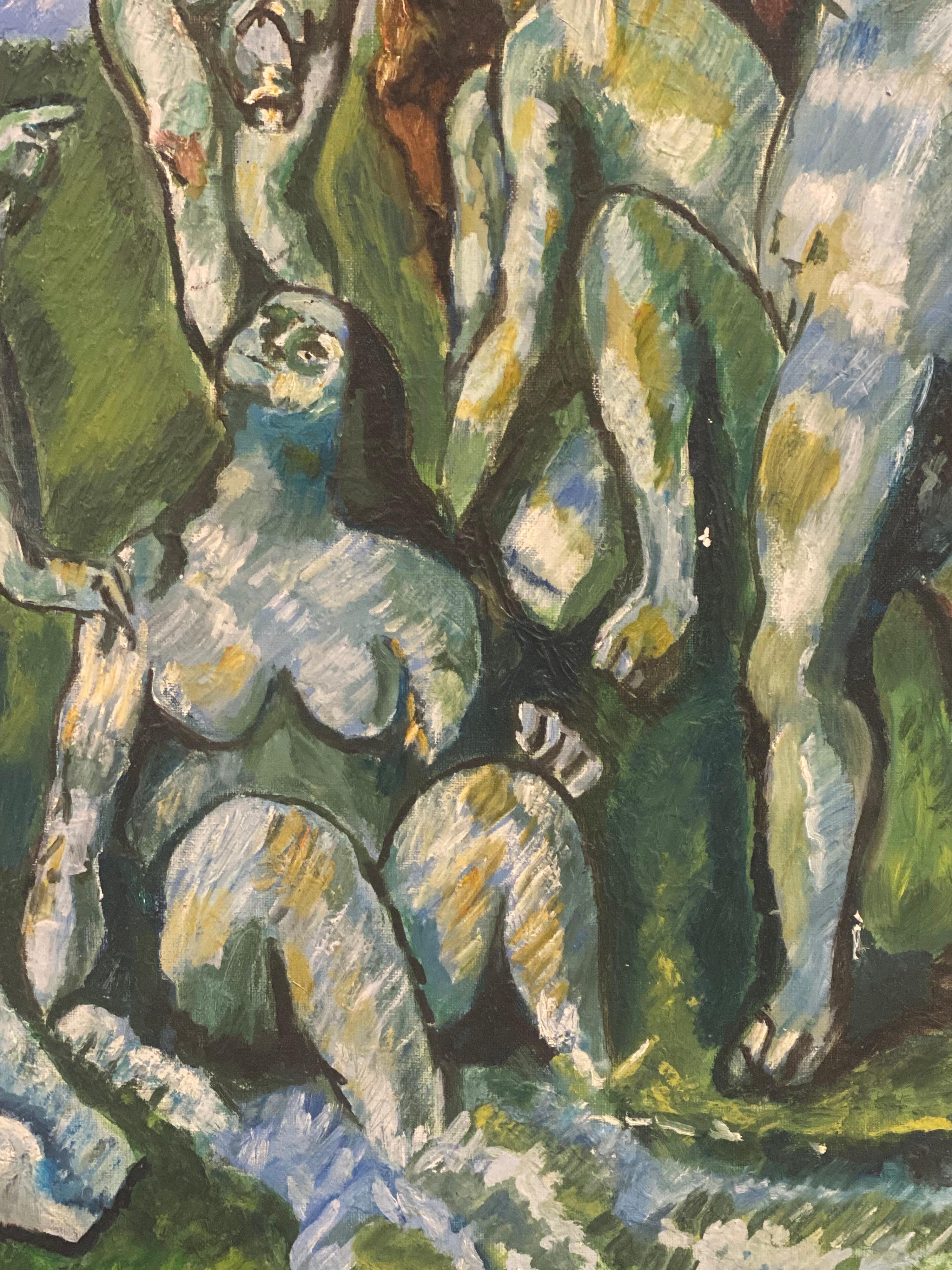 Large French Expressionist Oil Painting Nude Bathers in Woodland For Sale 3