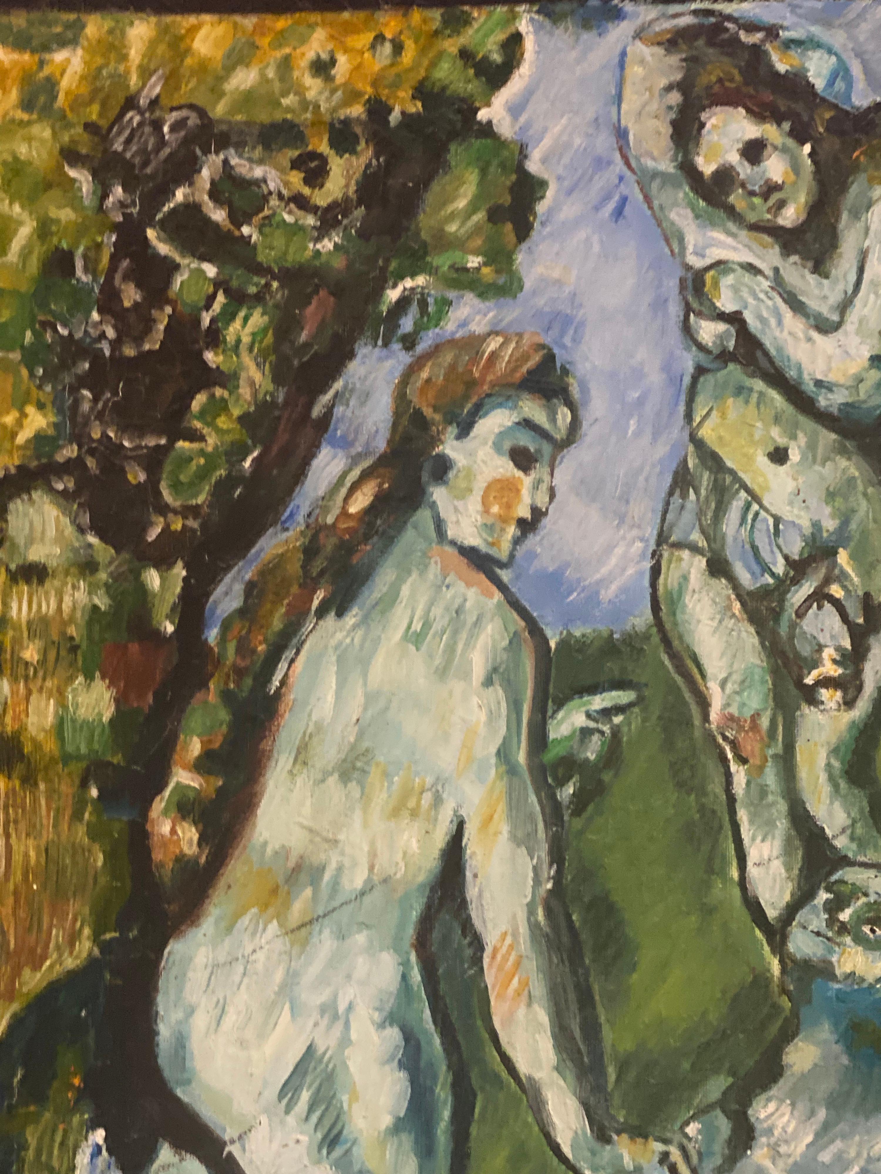 Large French Expressionist Oil Painting Nude Bathers in Woodland For Sale 4