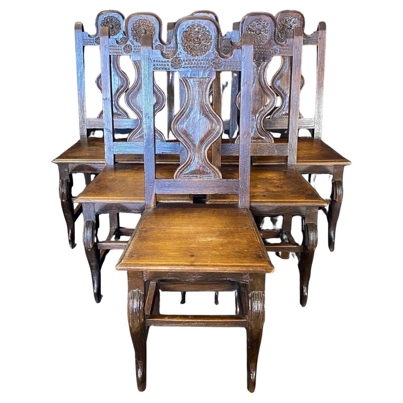 French Exquisitely Carved 19th Century Oak Renaissance Revival Dining Chairs