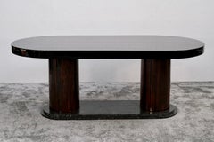 Mesa de comedor francesa Art Decó extensible en macasar y negro con mármol, años 30