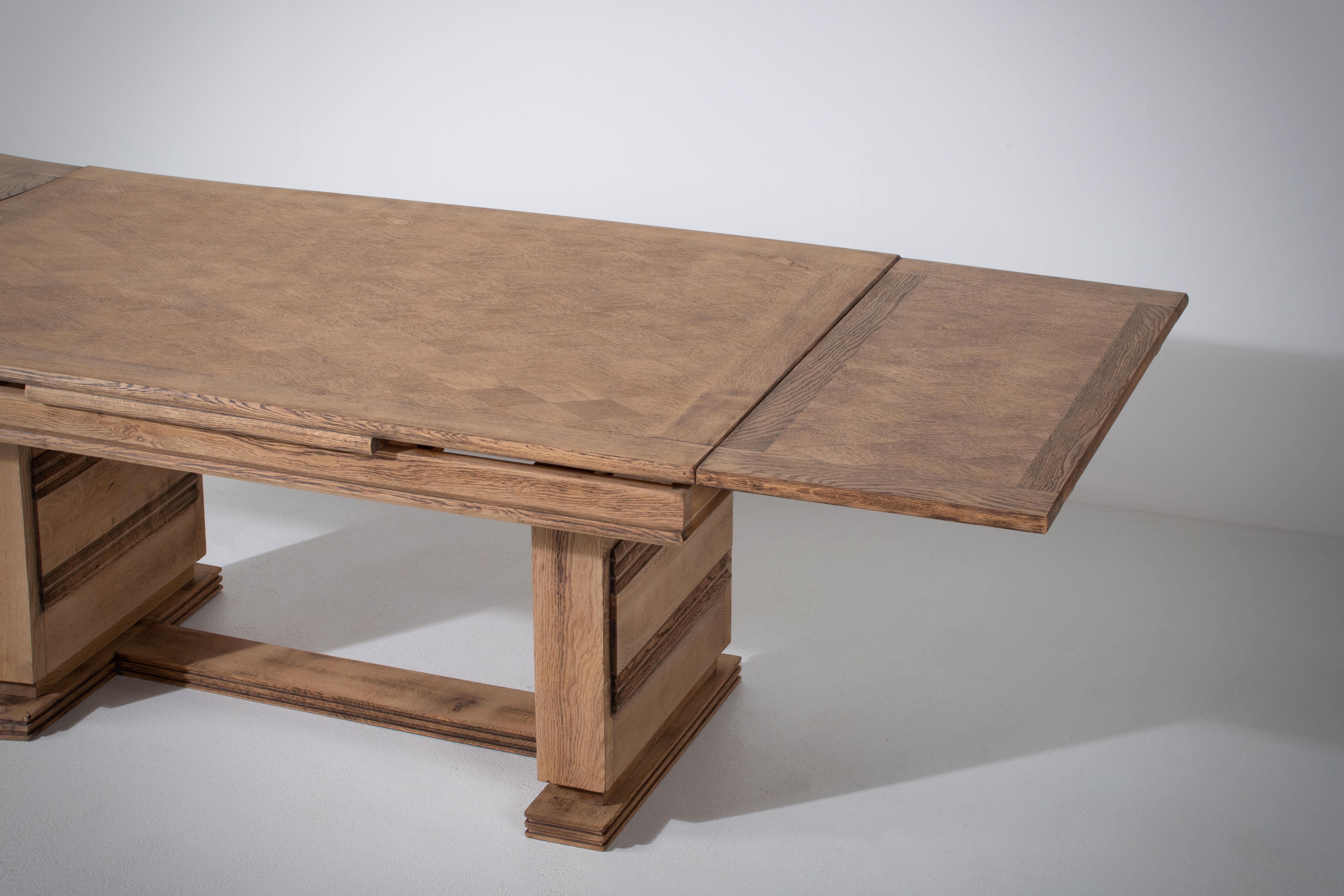 Ausziehbarer Art-Déco-Tisch aus Eiche, Dudouyt, 1940er Jahre im Angebot 11
