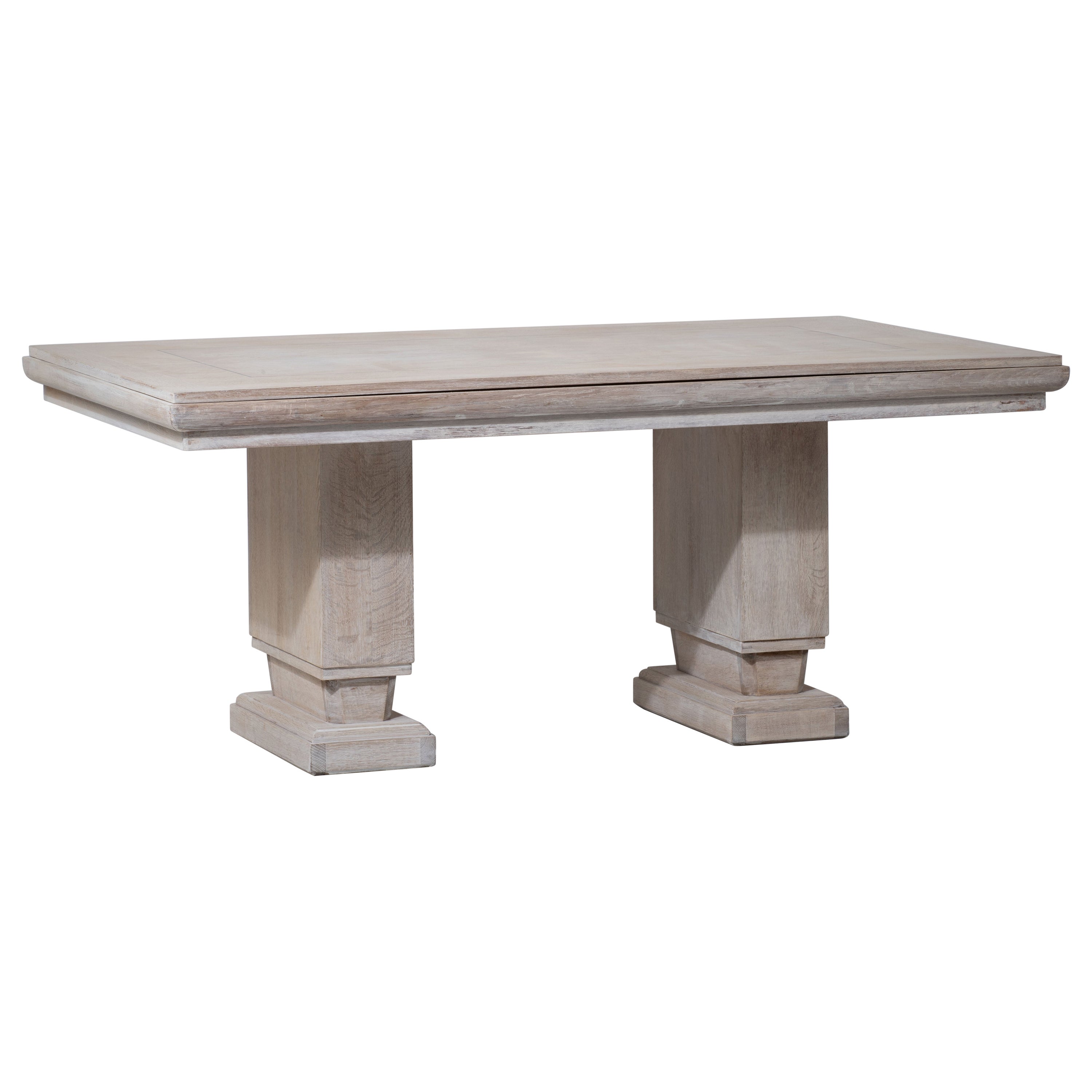 French Extendable Cerused Art Deco Table Oak, Dudouyt, 1940s