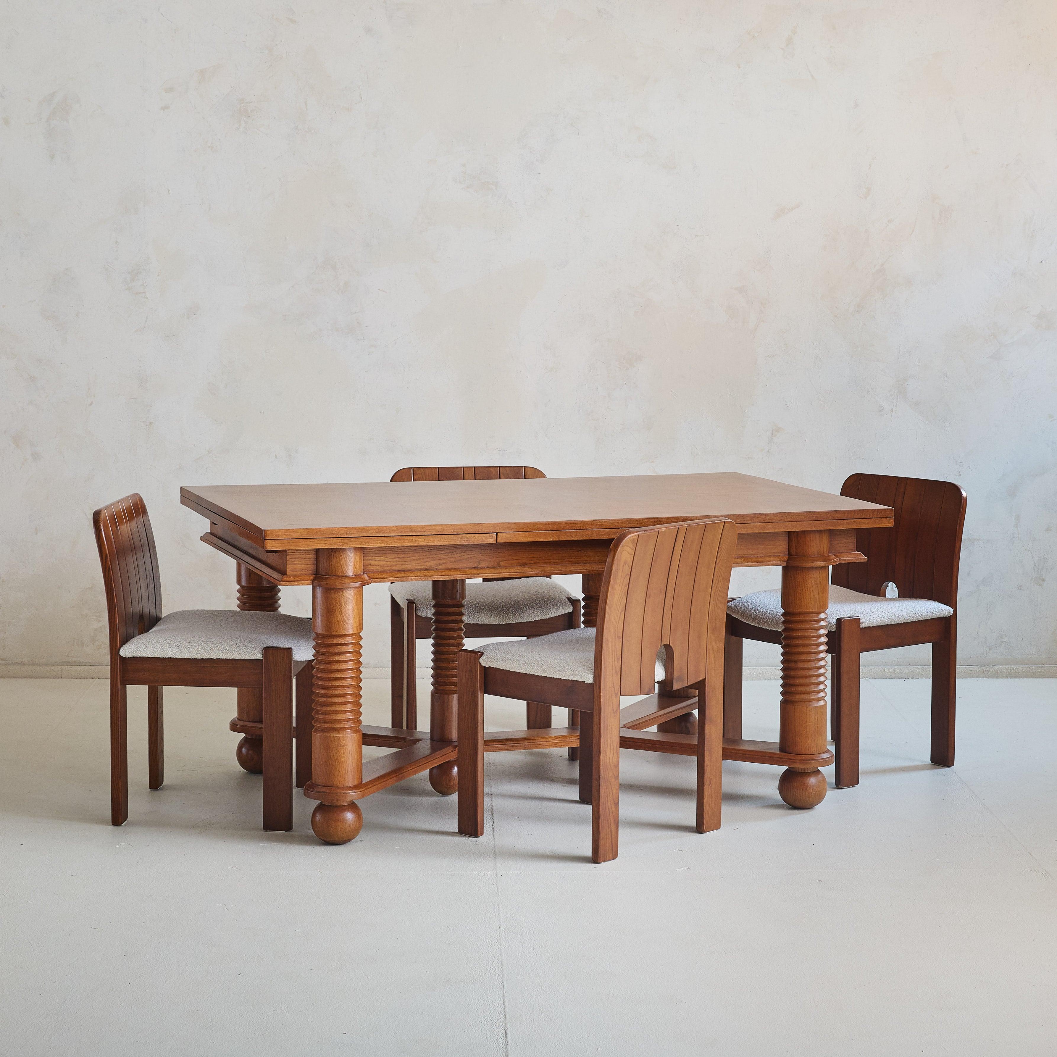 Mid-Century Modern French Extendable Oak Dining Table Attributed to Charles Dudouyt, 1940s