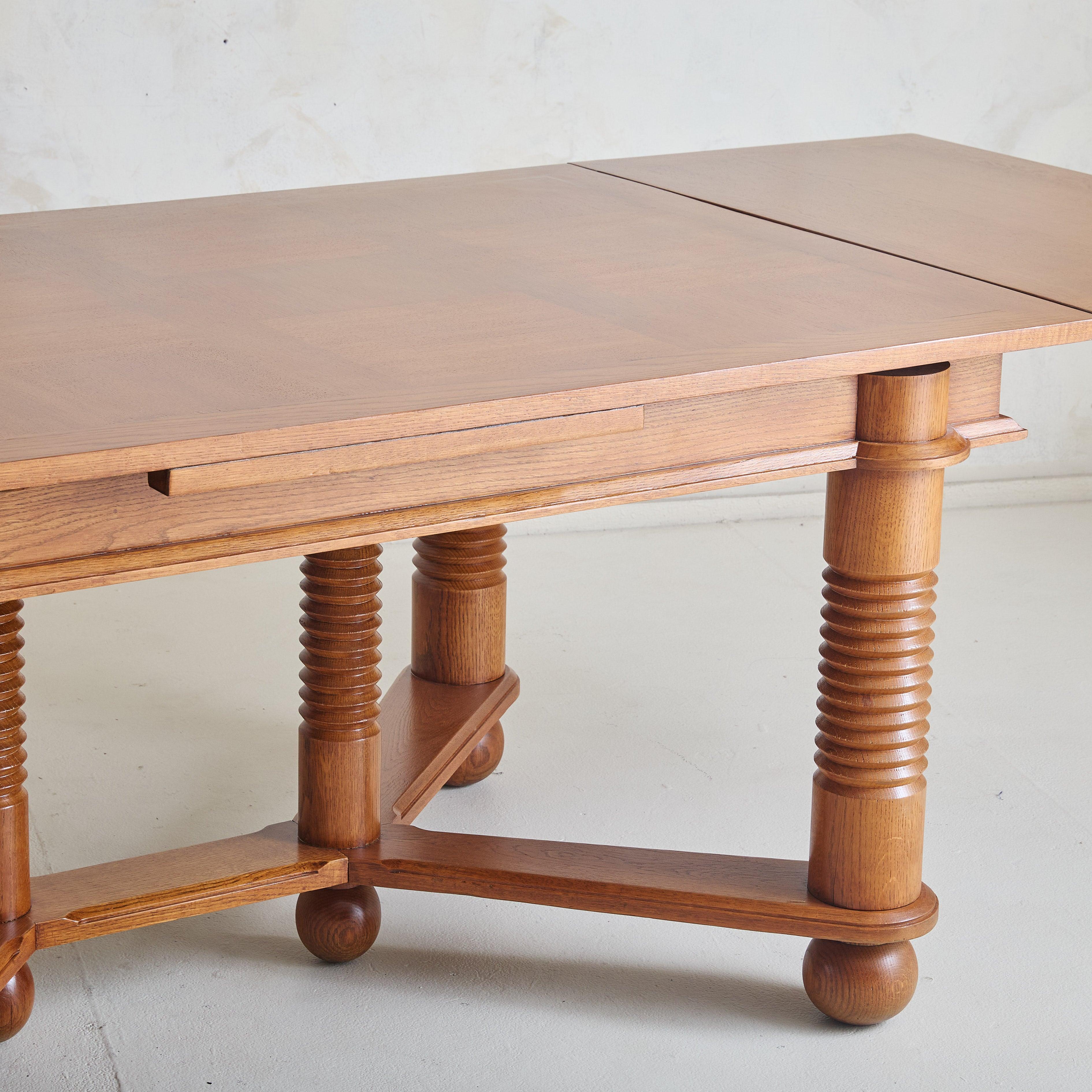 French Extendable Oak Dining Table Attributed to Charles Dudouyt, 1940s 1