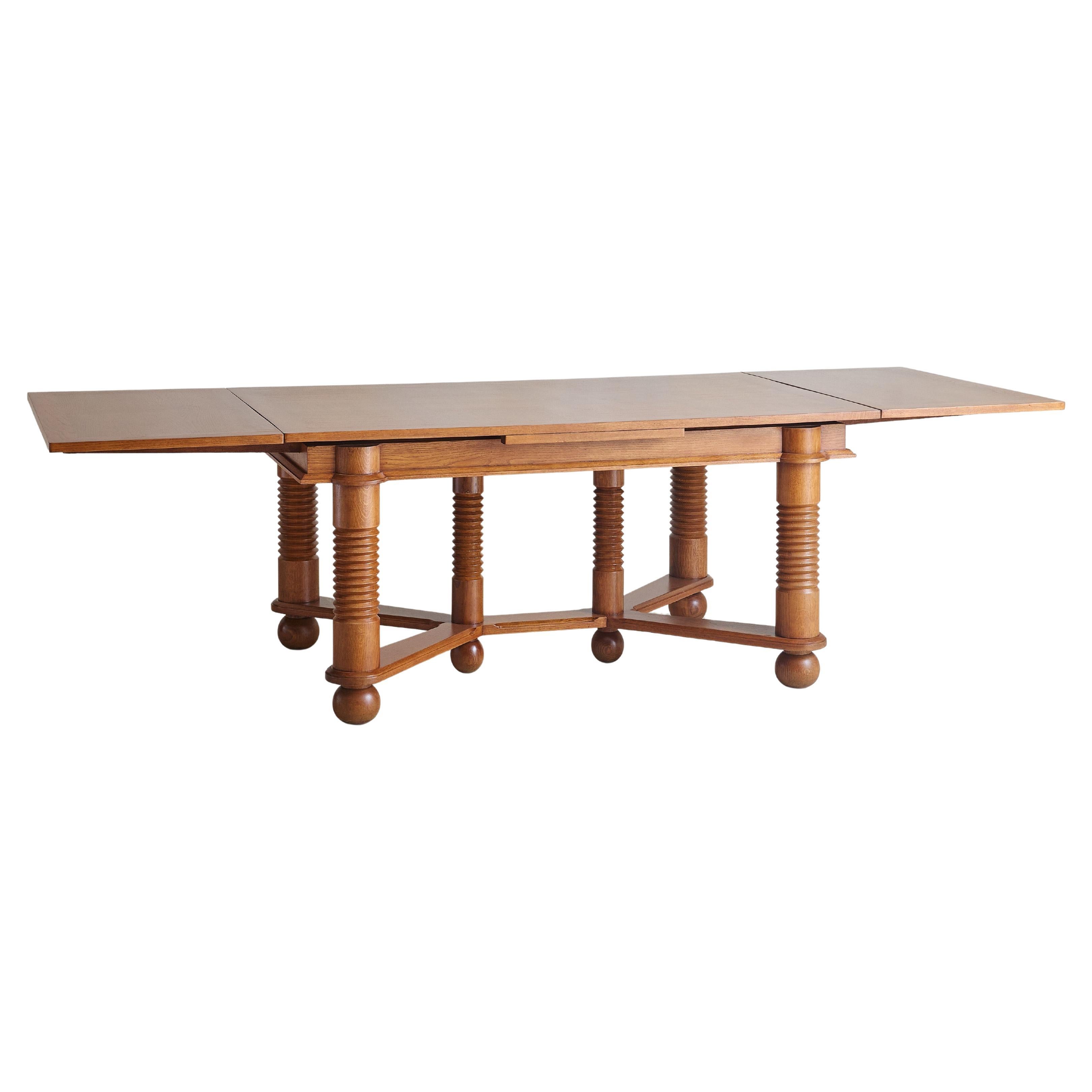 French Extendable Oak Dining Table Attributed to Charles Dudouyt, 1940s