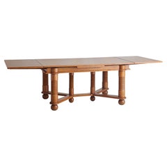 French Extendable Oak Dining Table Attributed to Charles Dudouyt, 1940s