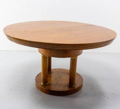 French Extending Dining Table, Elm Burl & Brass, circa 1920