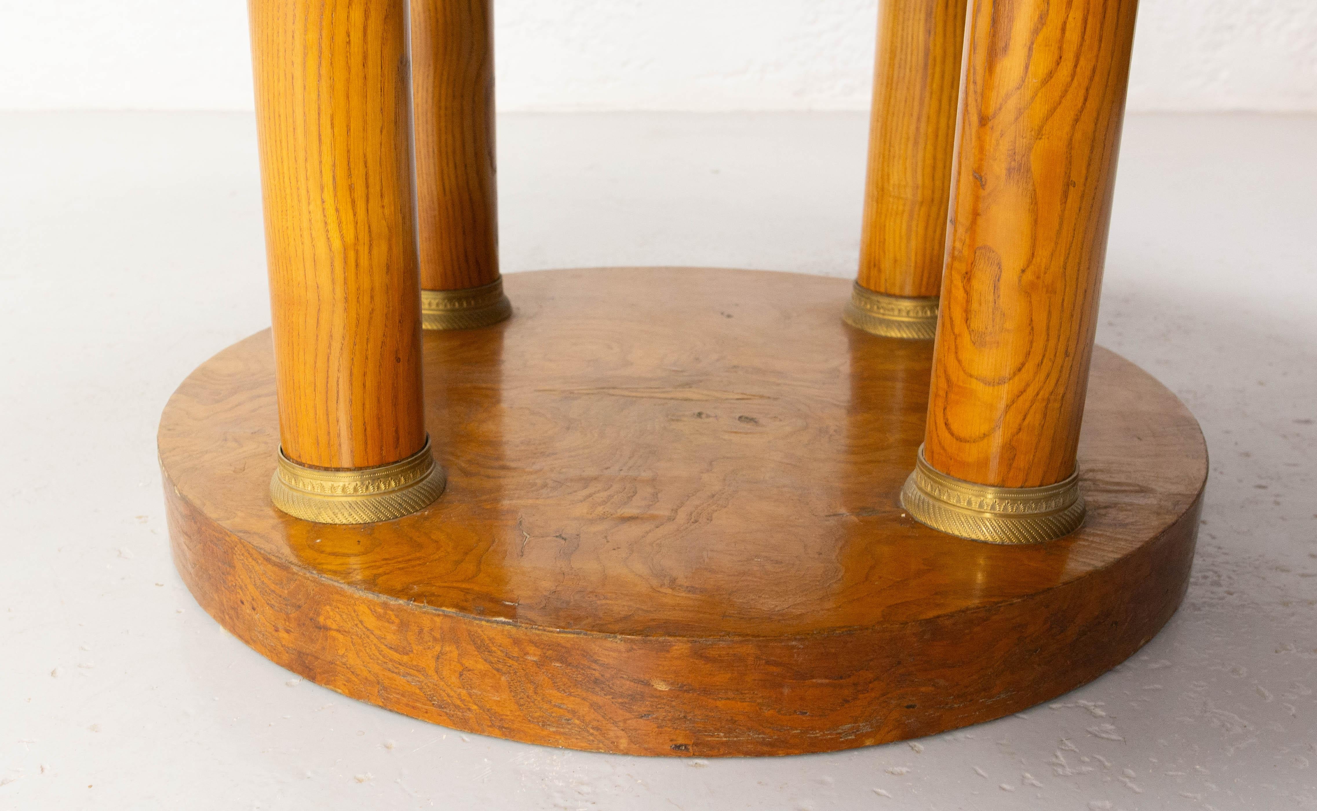 Empire Table de salle à manger à rallonge, loupe d'orme et laiton, circa 1920