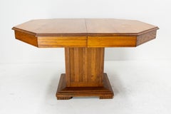 French Extending Dining Table Square Pedestal Oak, circa 1940