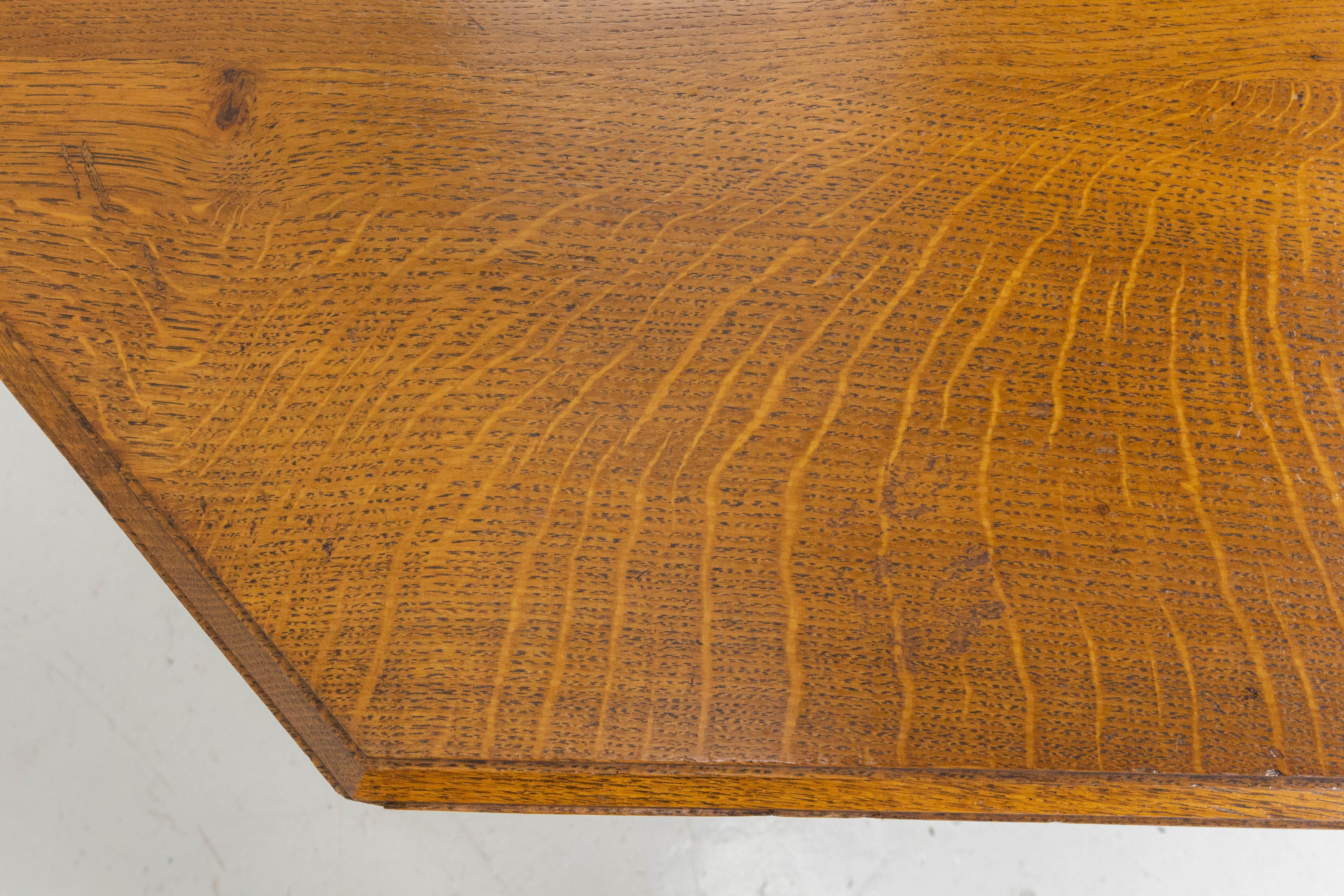 French Extending Dining Table Square Pedestal Oak, circa 1940 For Sale 4