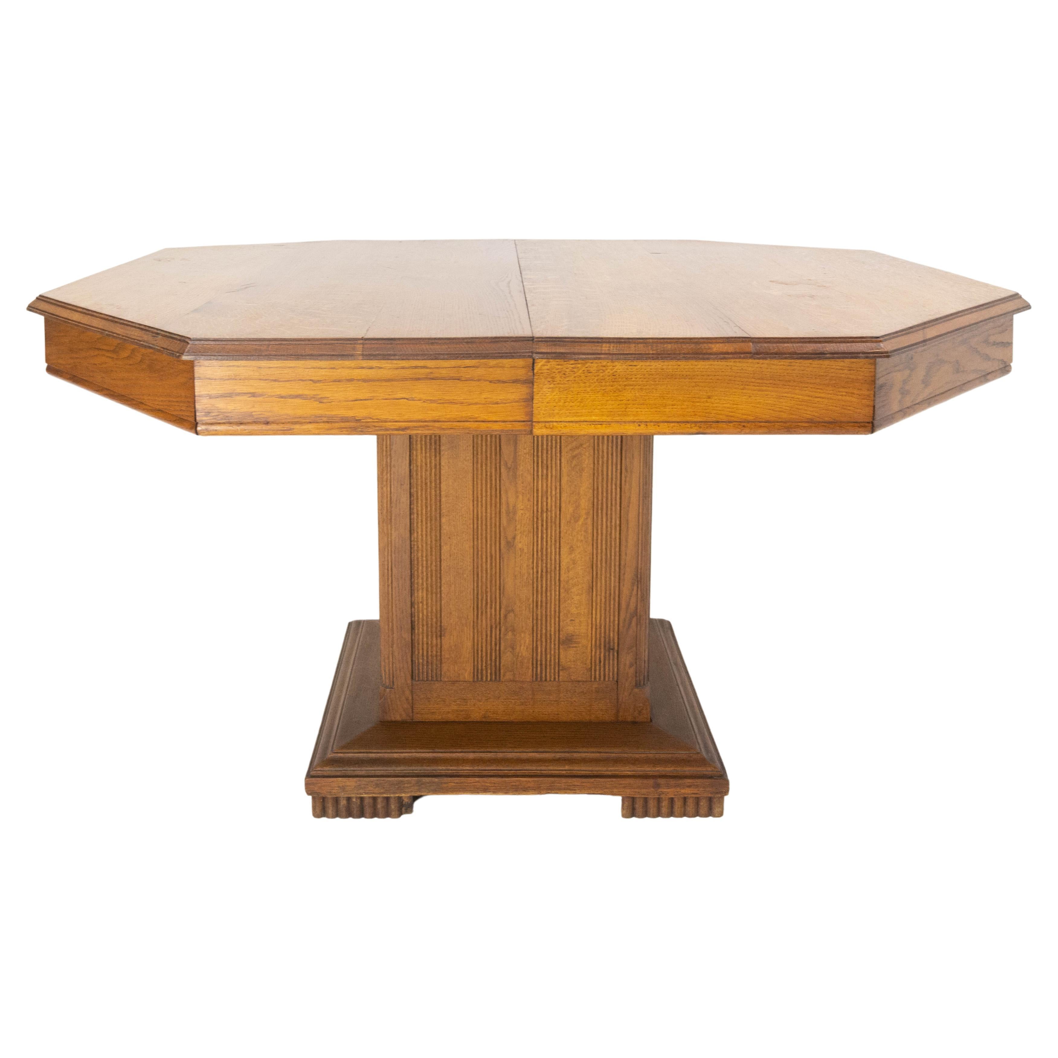 French Extending Dining Table Square Pedestal Oak, circa 1940