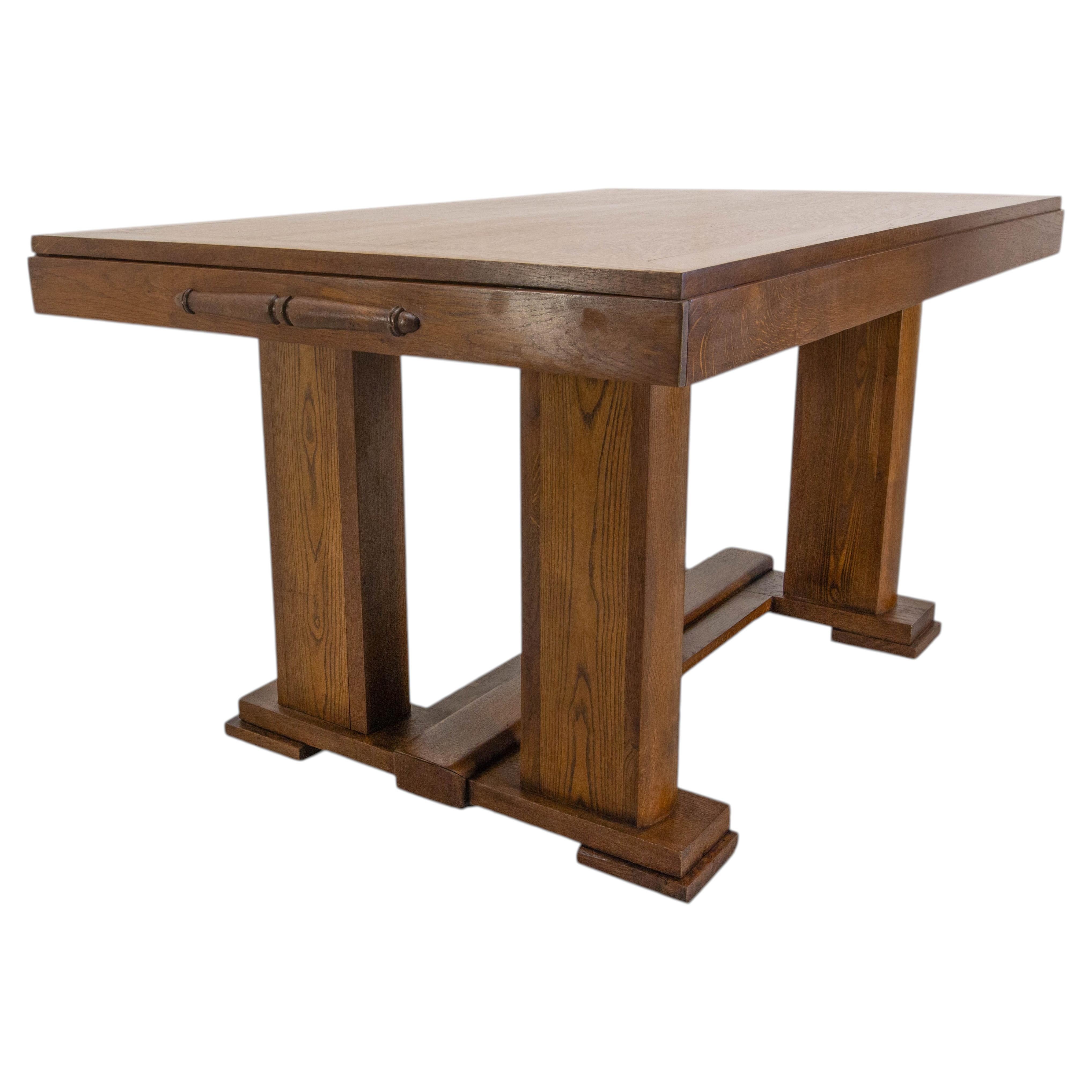 French Extending Oak Dining Table Mid-century, circa 1940