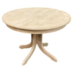 French Extending Round Dining Table, Bleached Solid Oak, Pedestal Base, 1970s