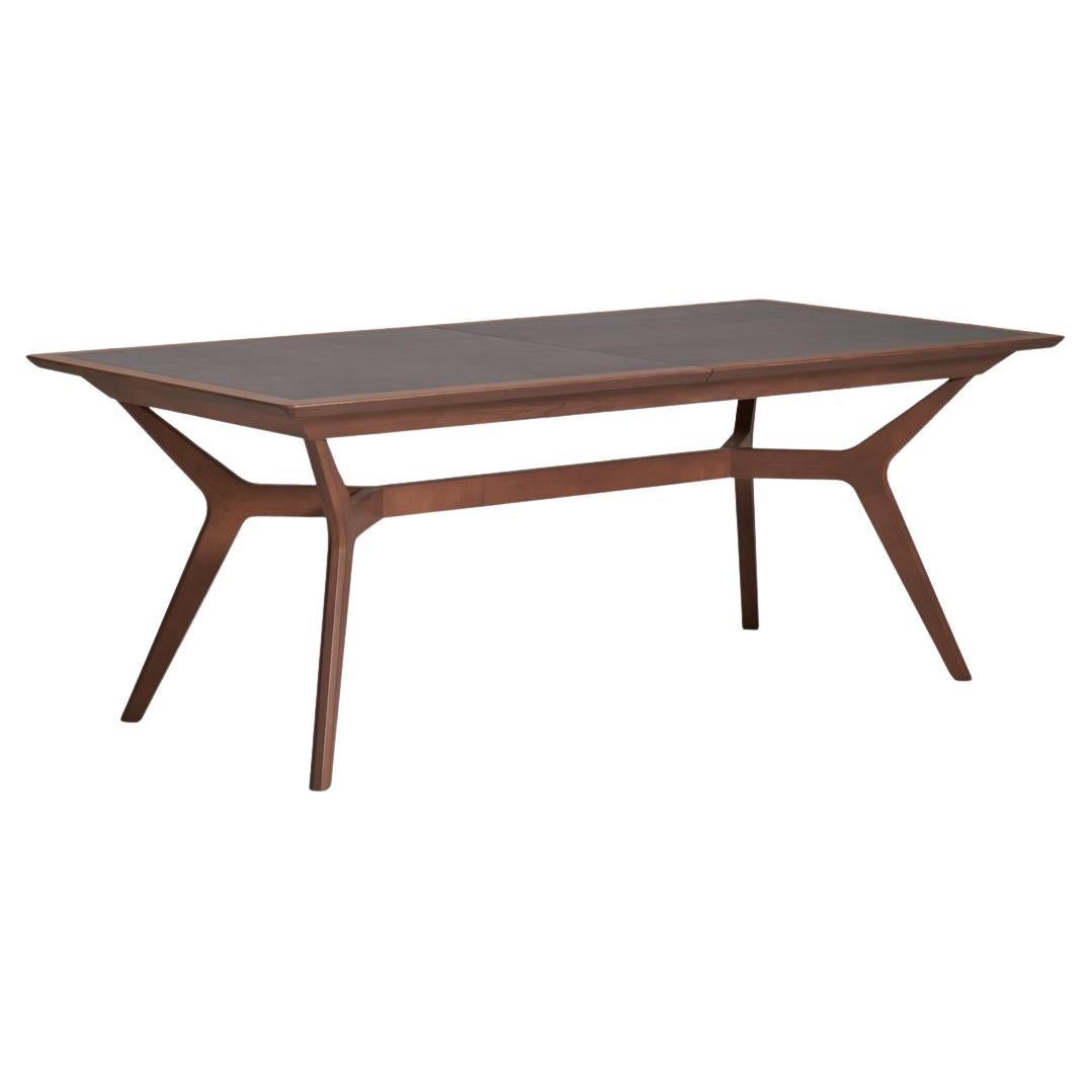 Contemporary French extendable dining table, walnut stained & ceramic top, design C. Lecomte For Sale