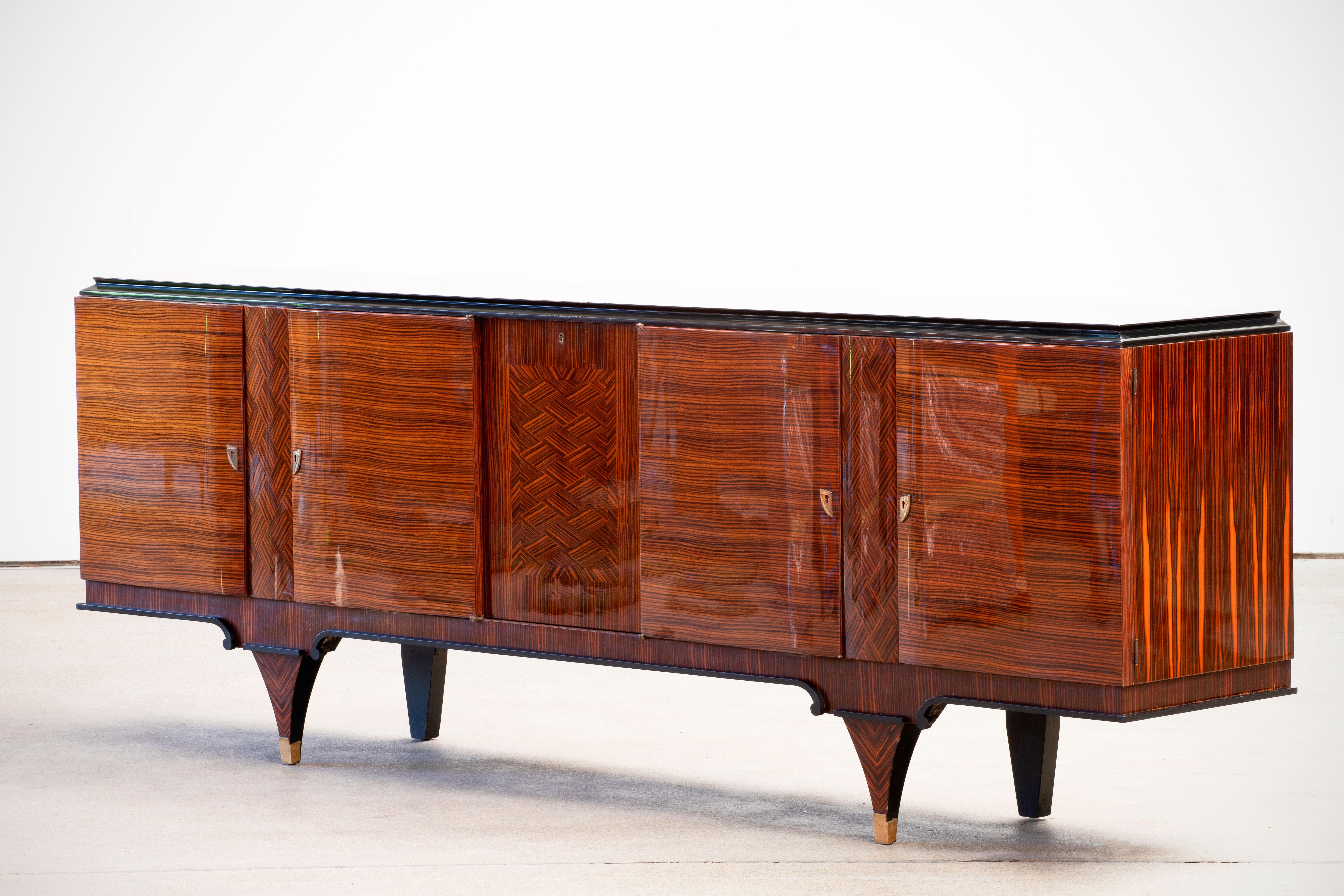 French Extra Large Art Deco Sideboard Macassar, 1940s 11