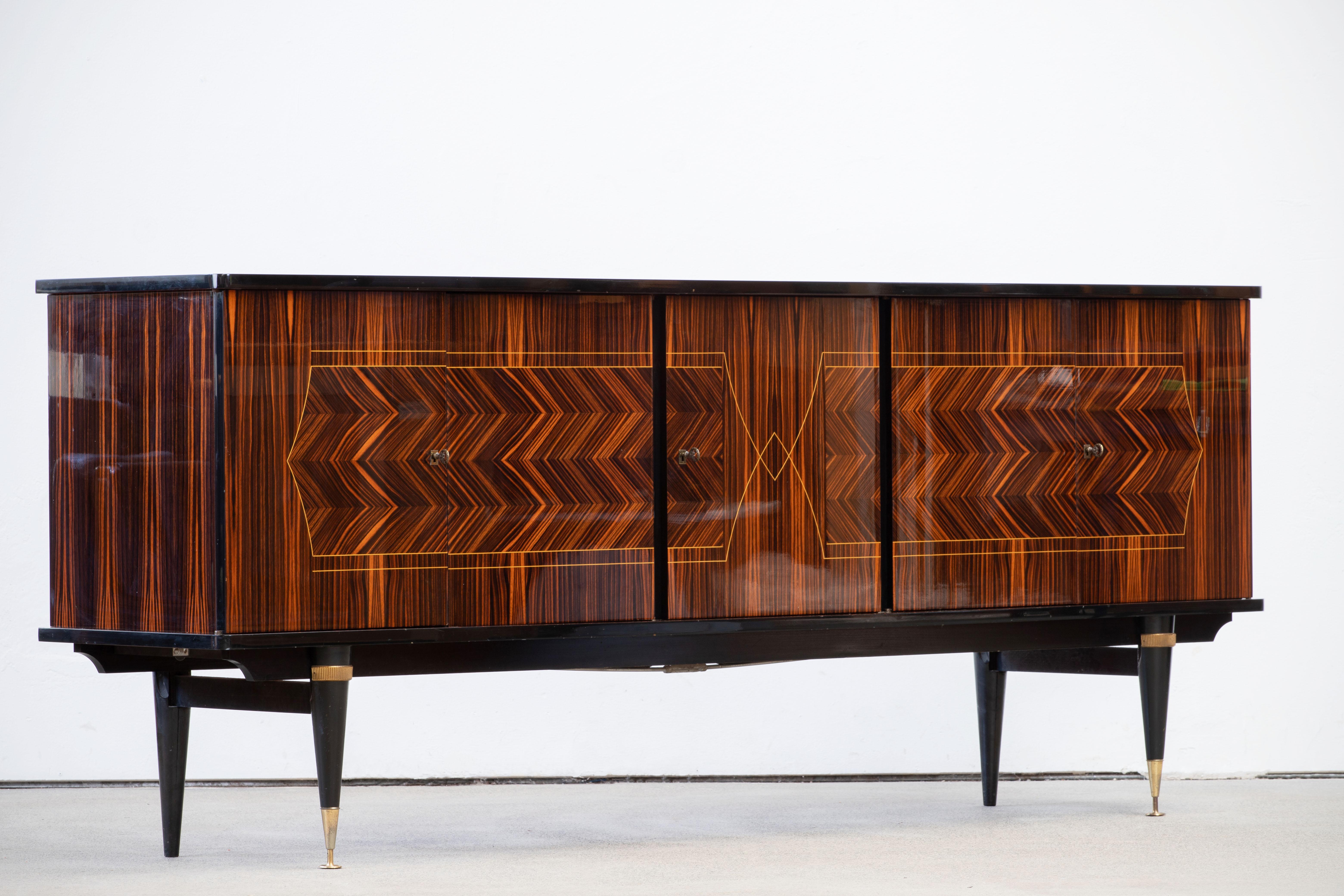 French Extra Large Art Deco Sideboard Macassar, 1940s 14