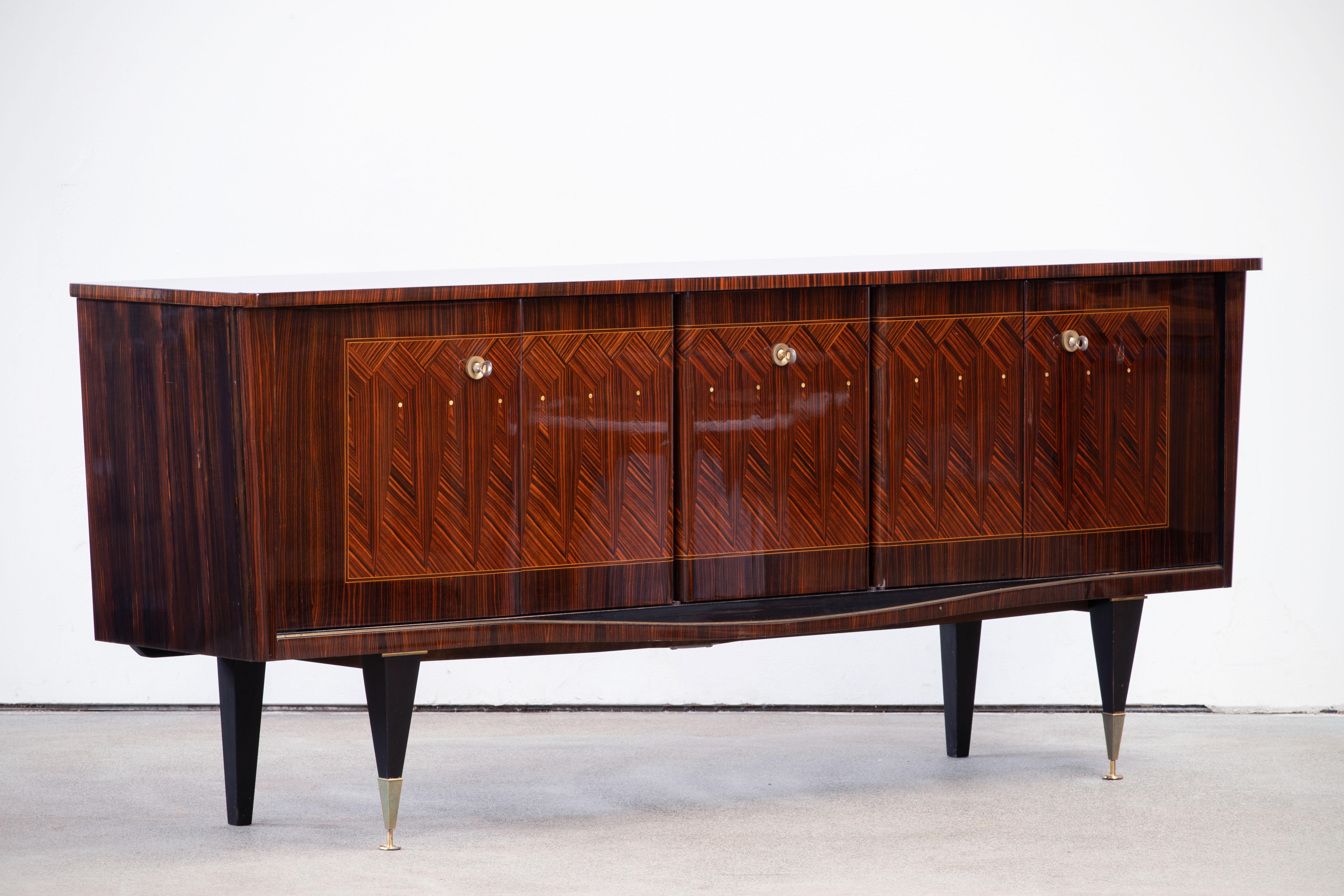 French Extra Large Art Deco Sideboard Macassar, 1940s 14