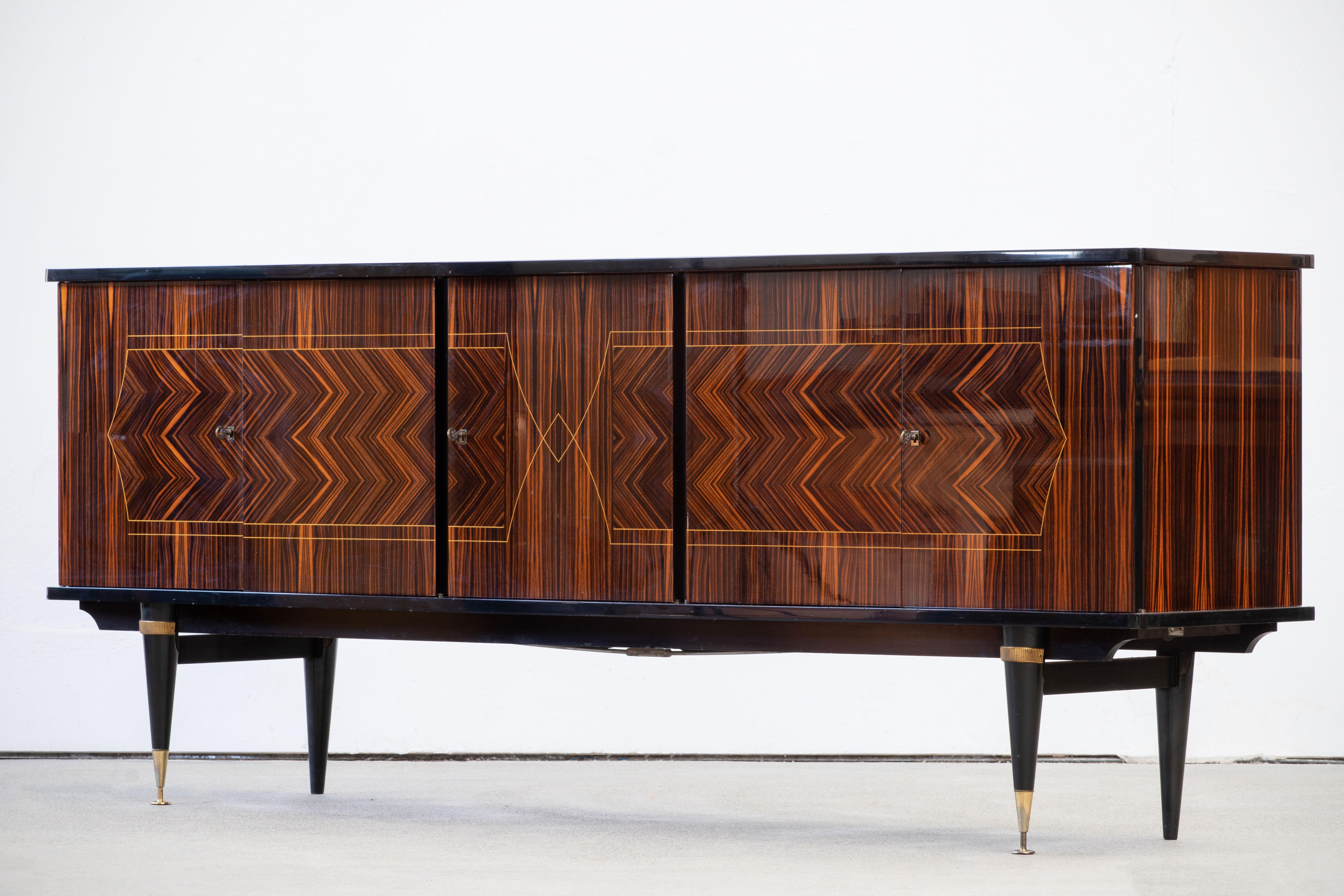 French Extra Large Art Deco Sideboard Macassar, 1940s 16