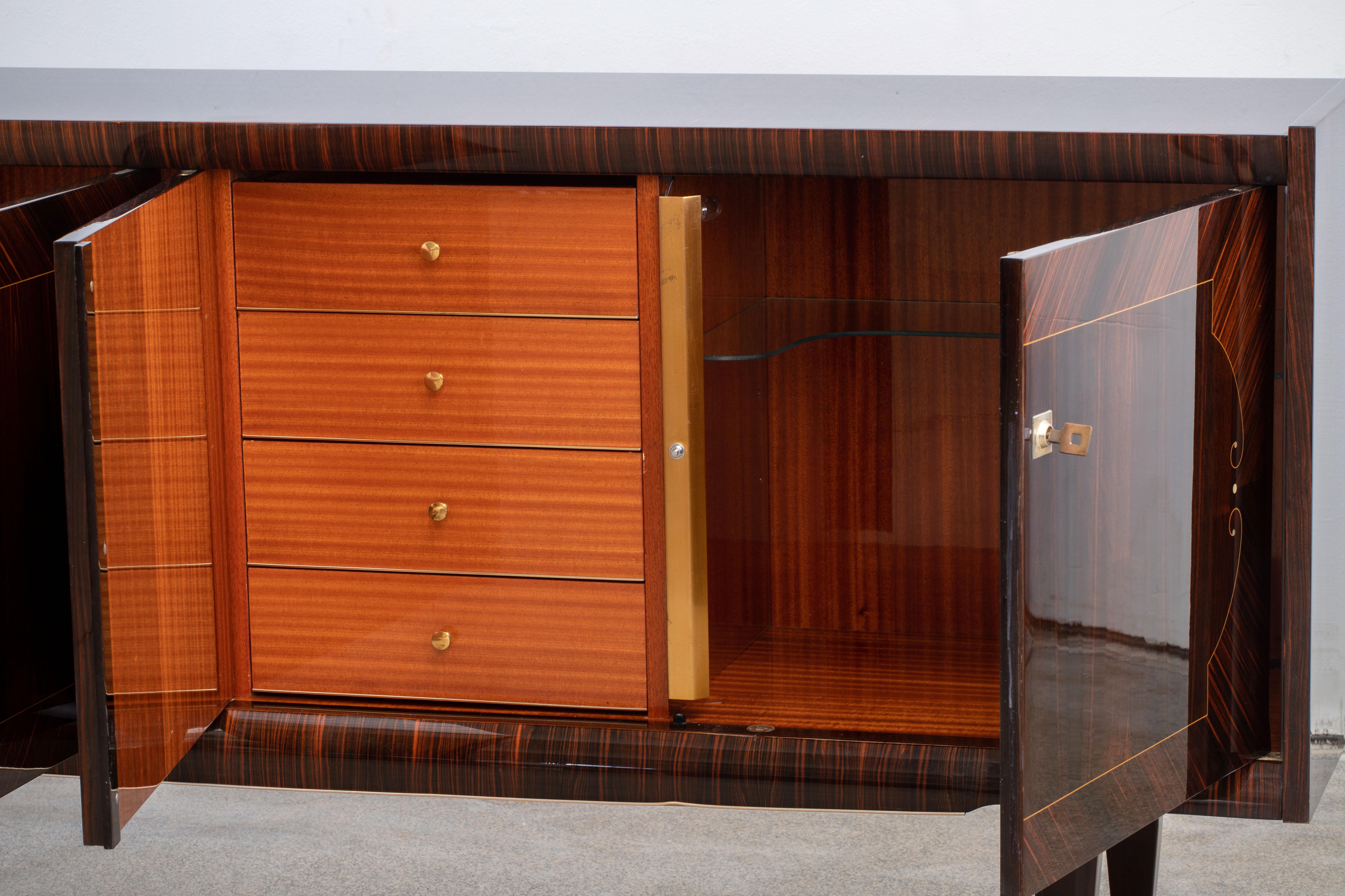 Mid-20th Century French Extra Large Art Deco Sideboard Macassar, 1940s