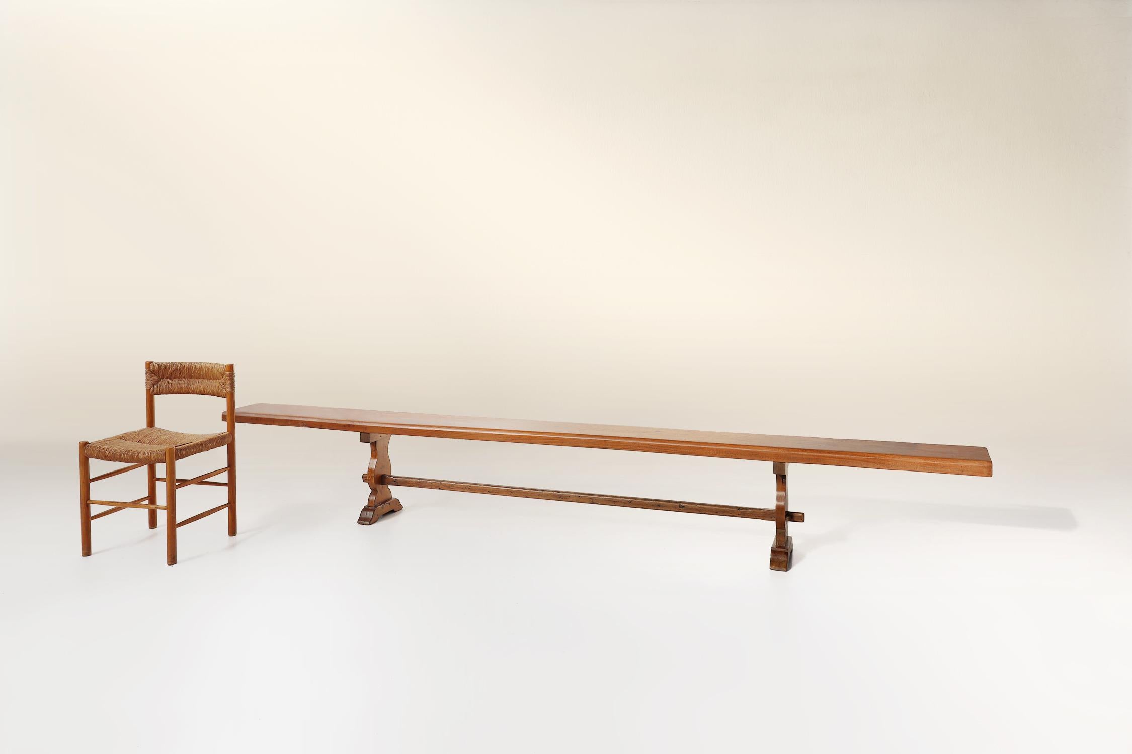 Banc de monastère français extra long en bois d'orme massif, vers 1850 en vente 5