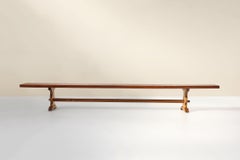 French Extra long solid elm wooden monastery bench, ca. 1850
