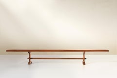 French Extra long solid elm wooden monastery bench, ca. 1850