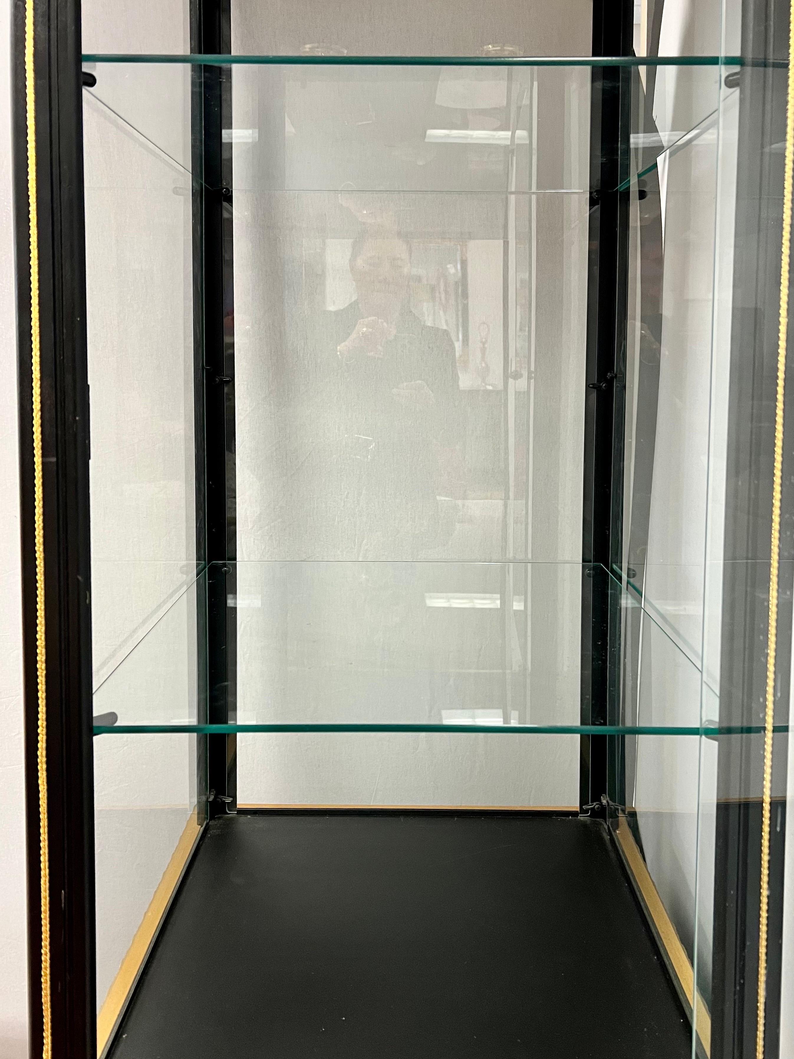20th Century French Faberge Black and Gold Lighted Display Cabinet Vitrine
