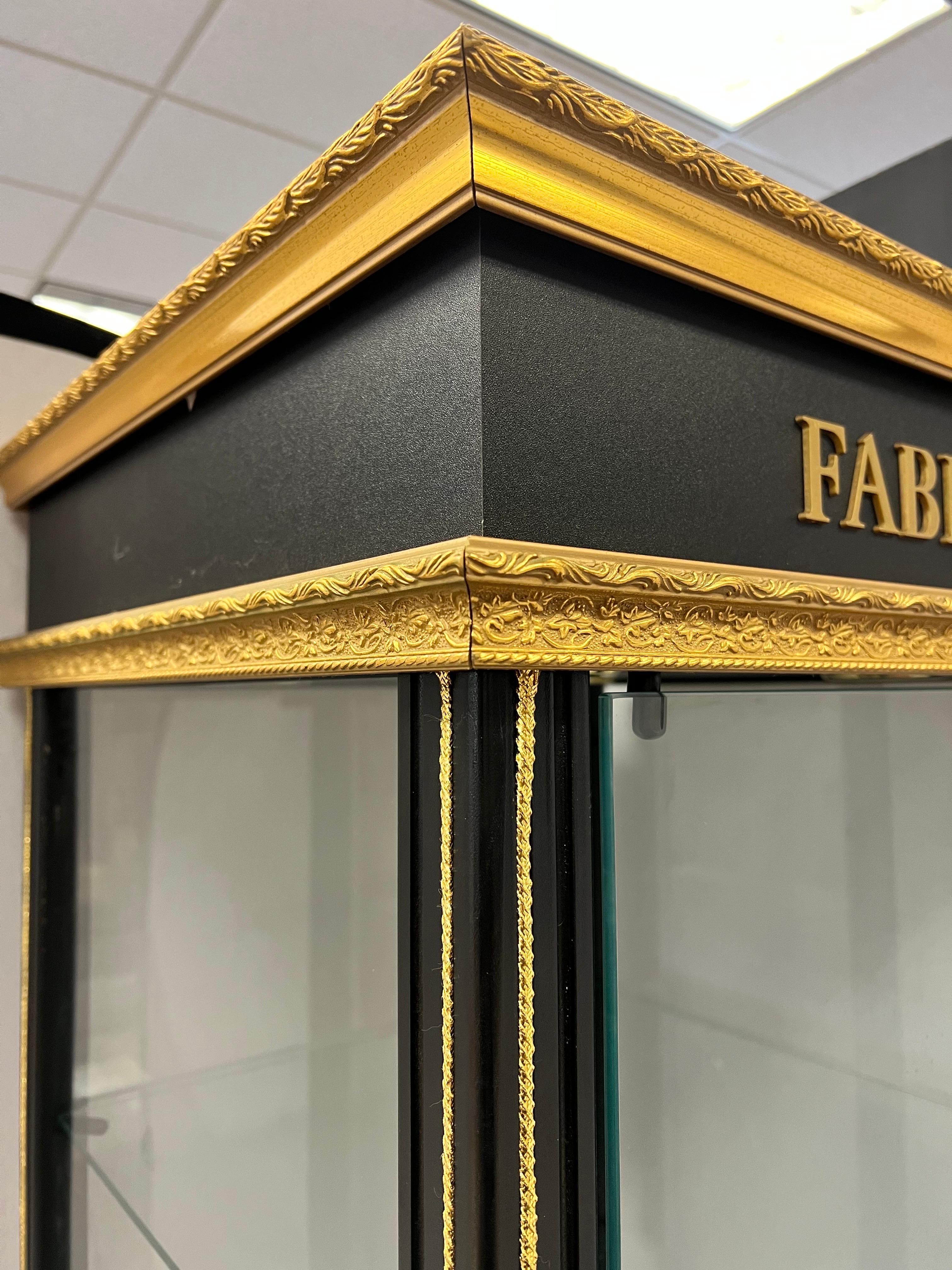 Metal French Faberge Black and Gold Lighted Display Cabinet Vitrine