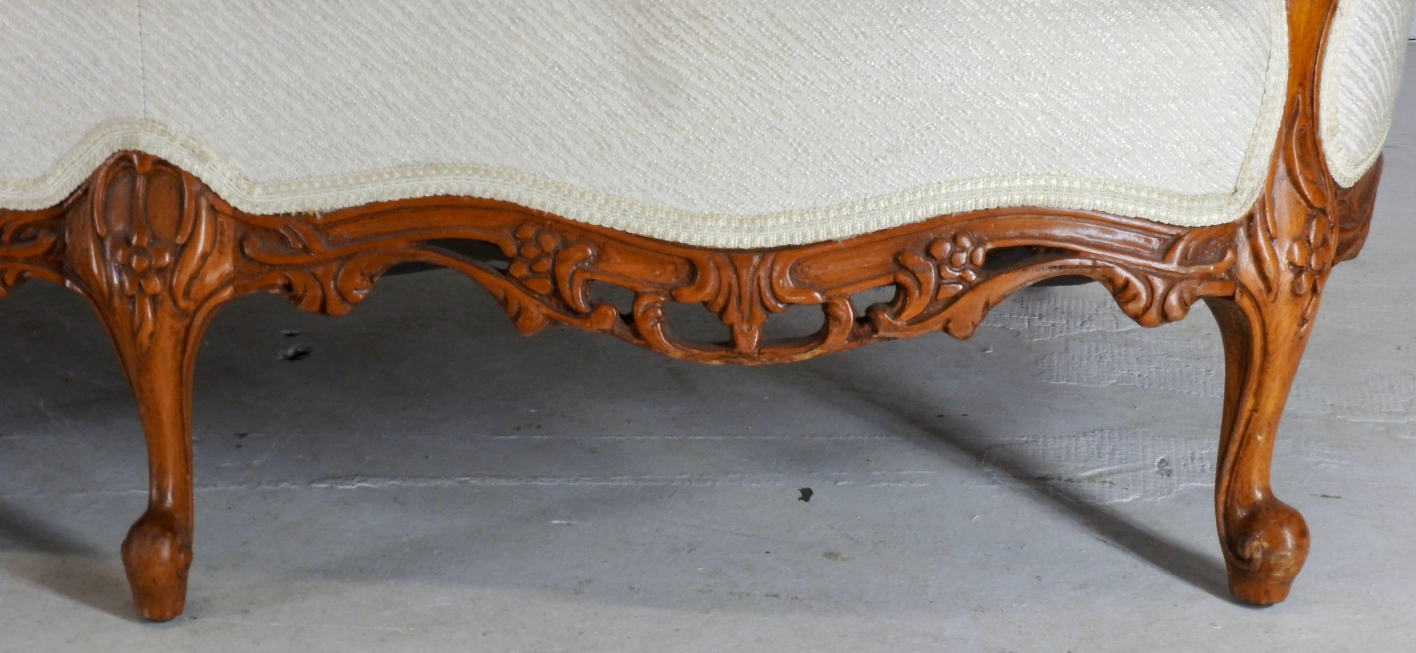 Hand-Carved French Fabric with Wood Sofa Victorian For Sale
