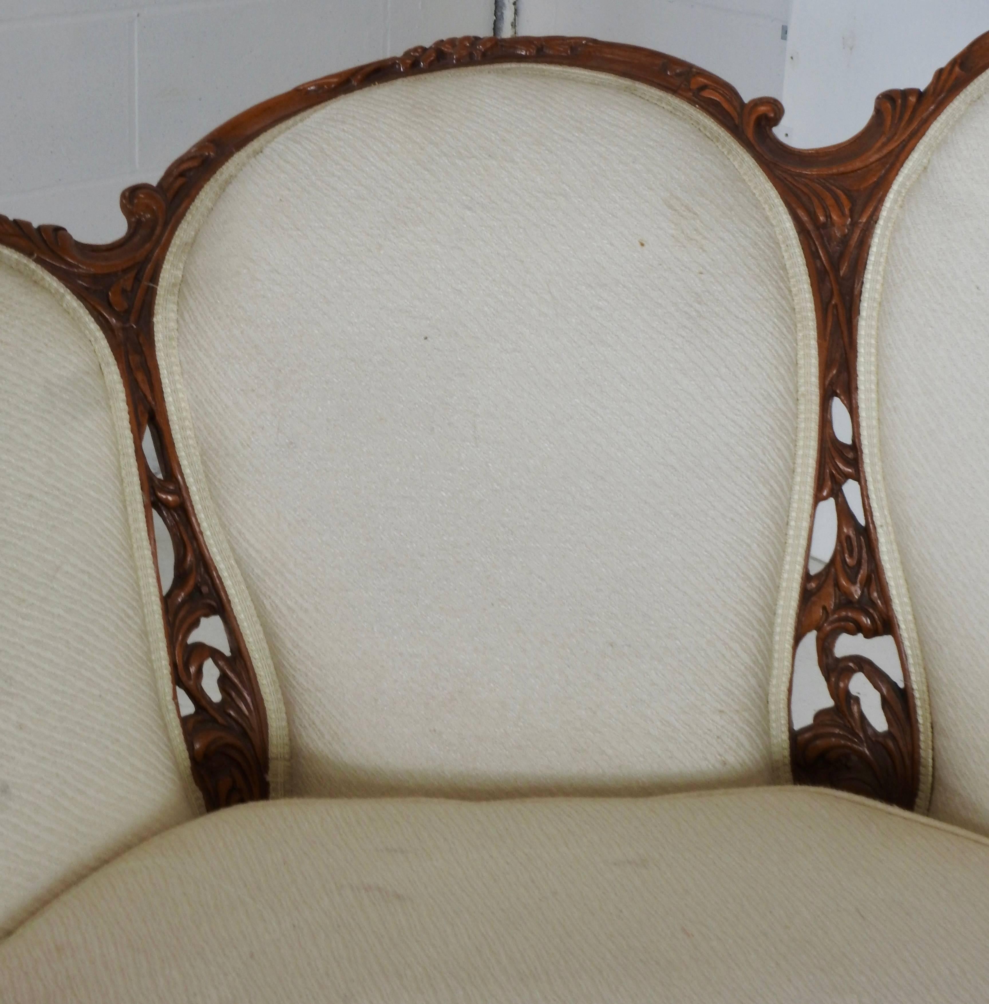 19th Century French Fabric with Wood Sofa Victorian For Sale