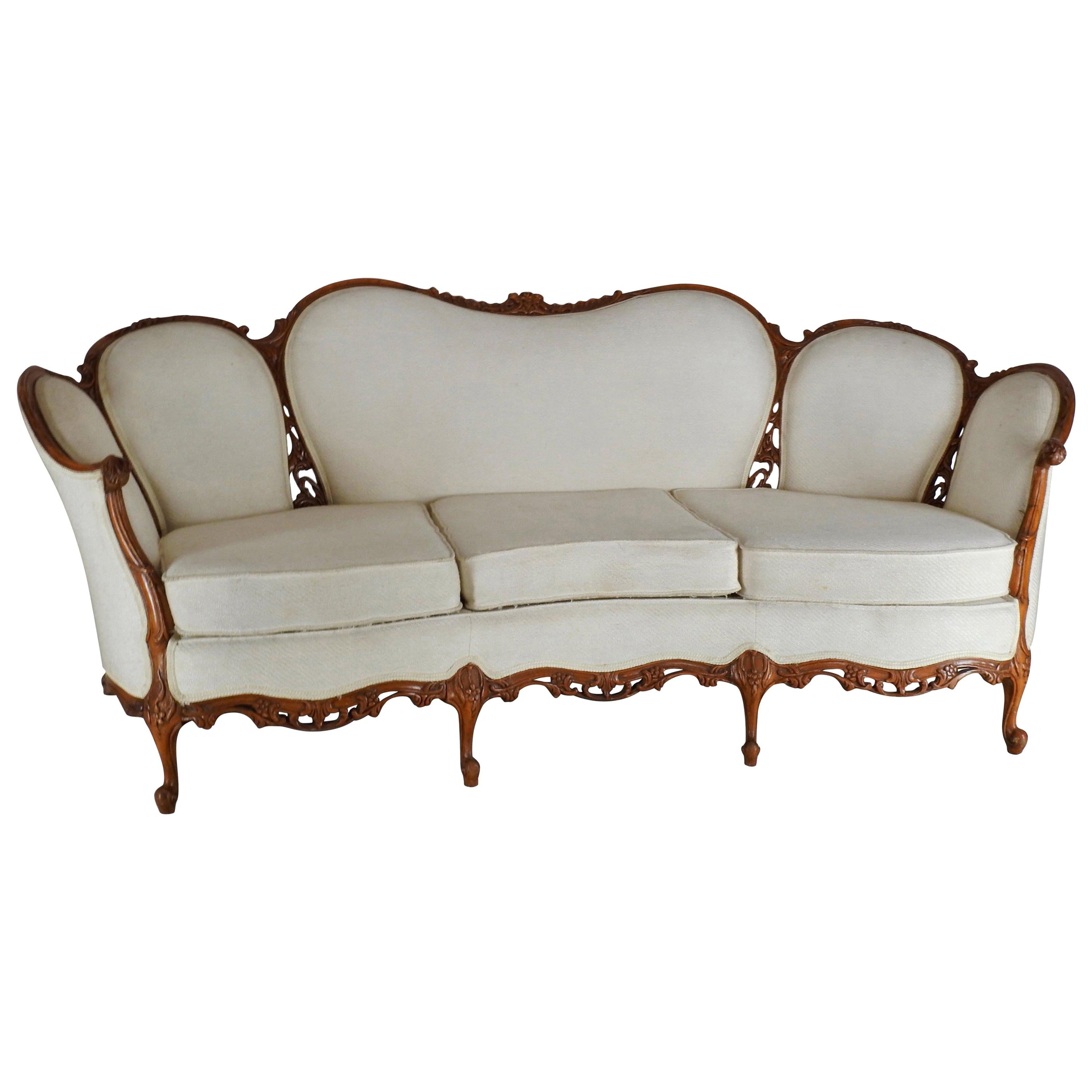 French Fabric with Wood Sofa Victorian For Sale