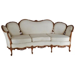 Antique French Fabric with Wood Sofa Victorian