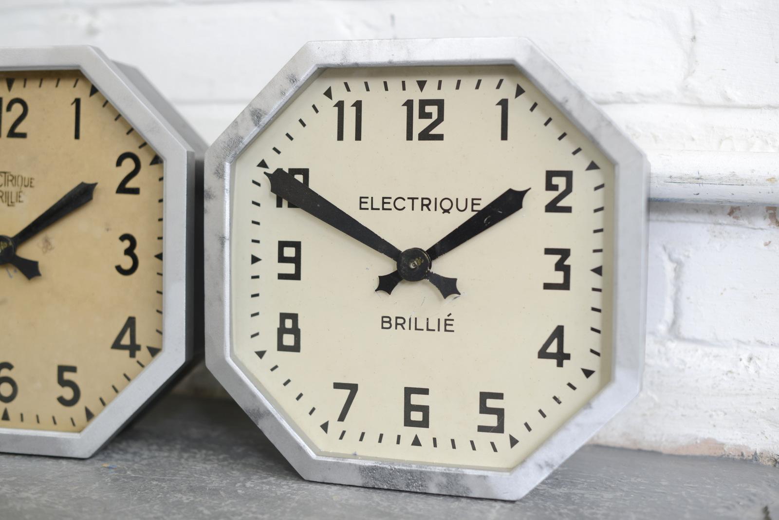 Industrial French Factory Clocks by Brillie, circa 1920s
