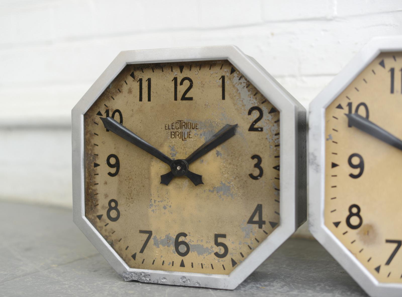 French Factory Clocks by Brillie, circa 1920s In Fair Condition In Gloucester, GB