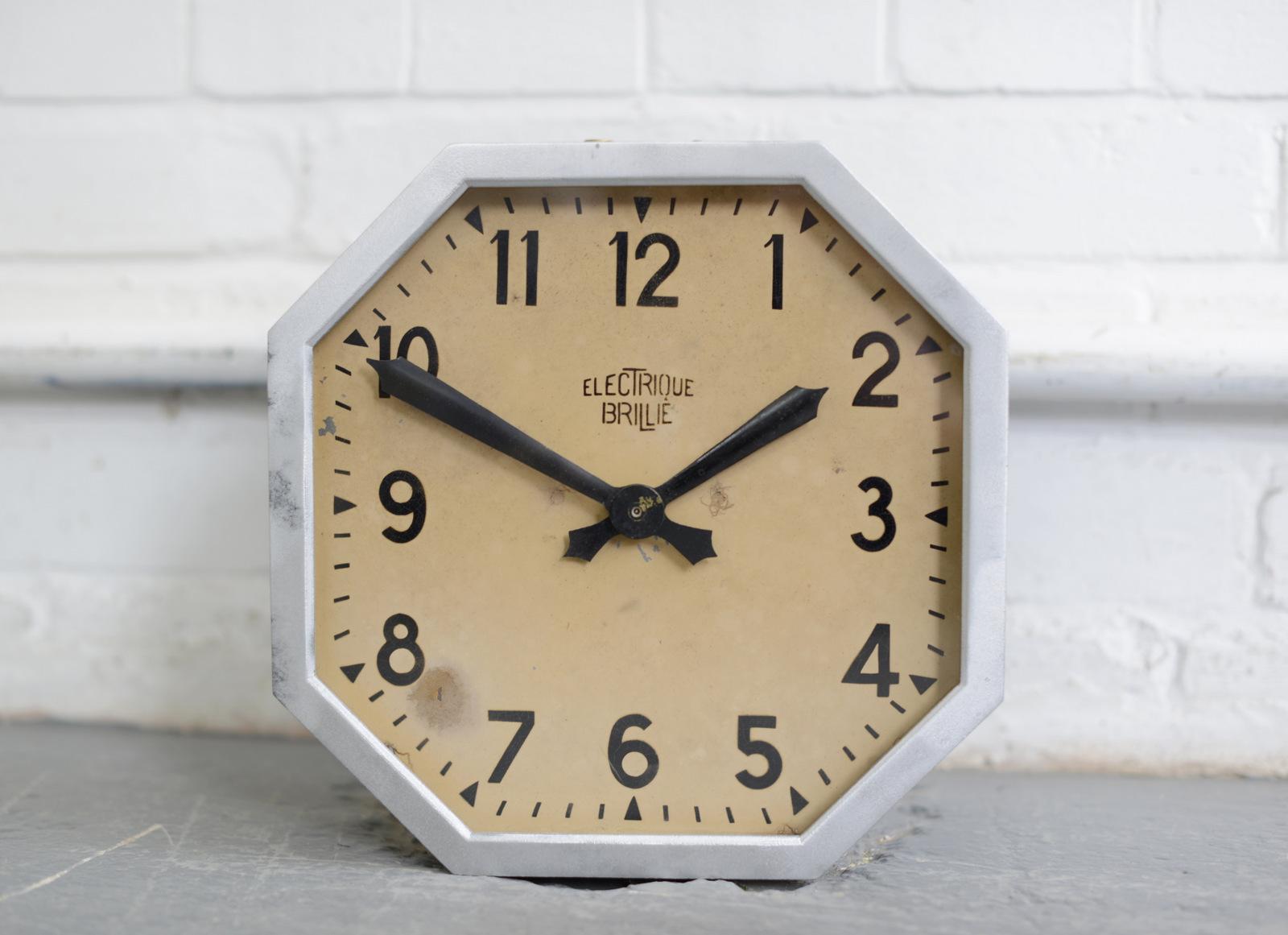 Aluminum French Factory Clocks by Brillie, circa 1920s