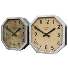 Antique French Factory Clocks by Brillie, circa 1920s