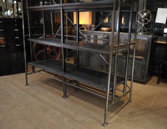French Factory Large Shelf circa 1950 in Oak and Iron