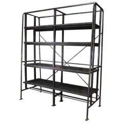 French Factory Large Shelf circa 1950 in Oak and Iron