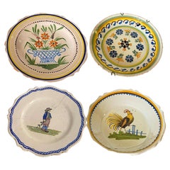 Lot de 4 motifs de fleurs décoratifs français du 18e-19e siècle, bleu et vert