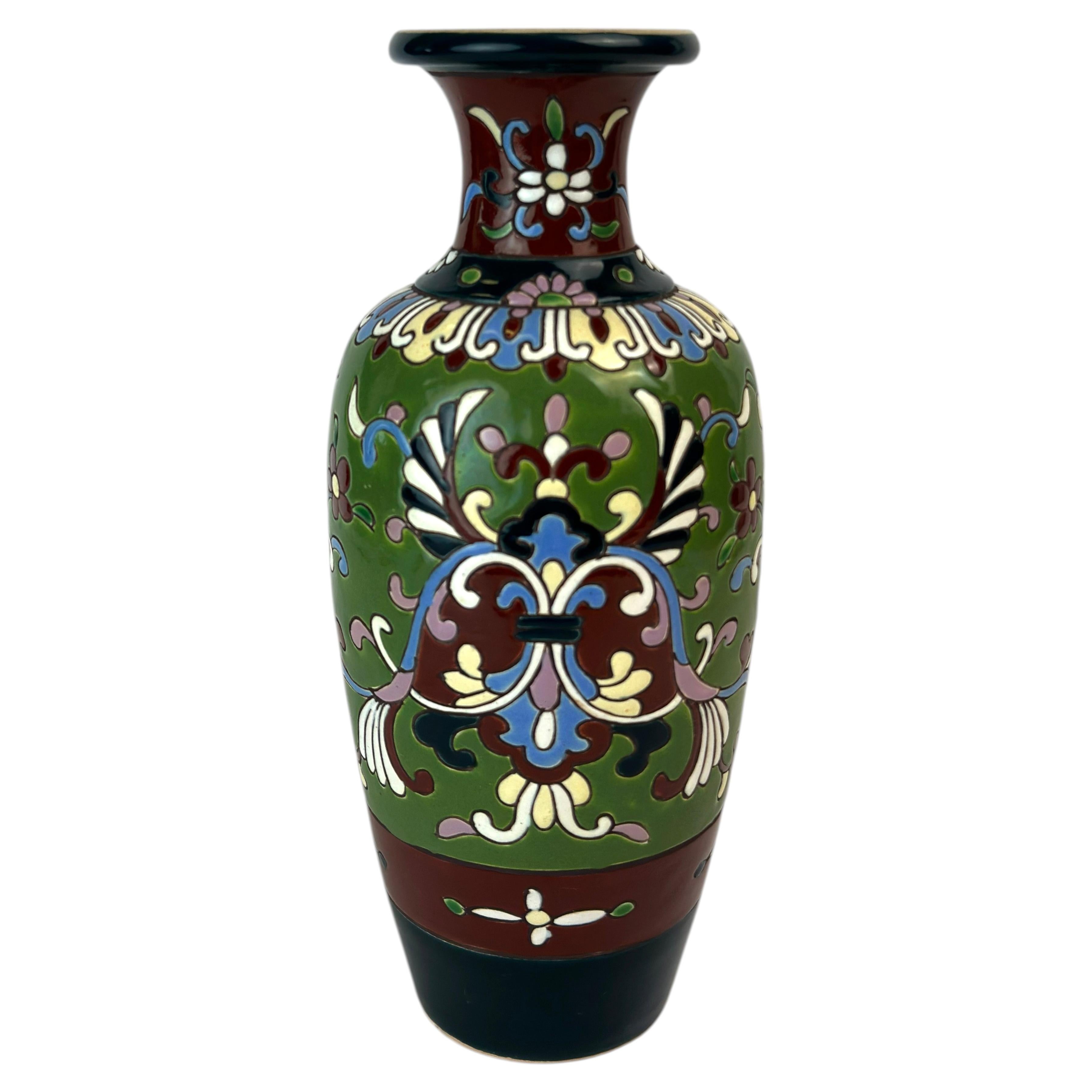 French Faience Art Nouveau Vase, Baluster Form, Early 20th Century, France For Sale