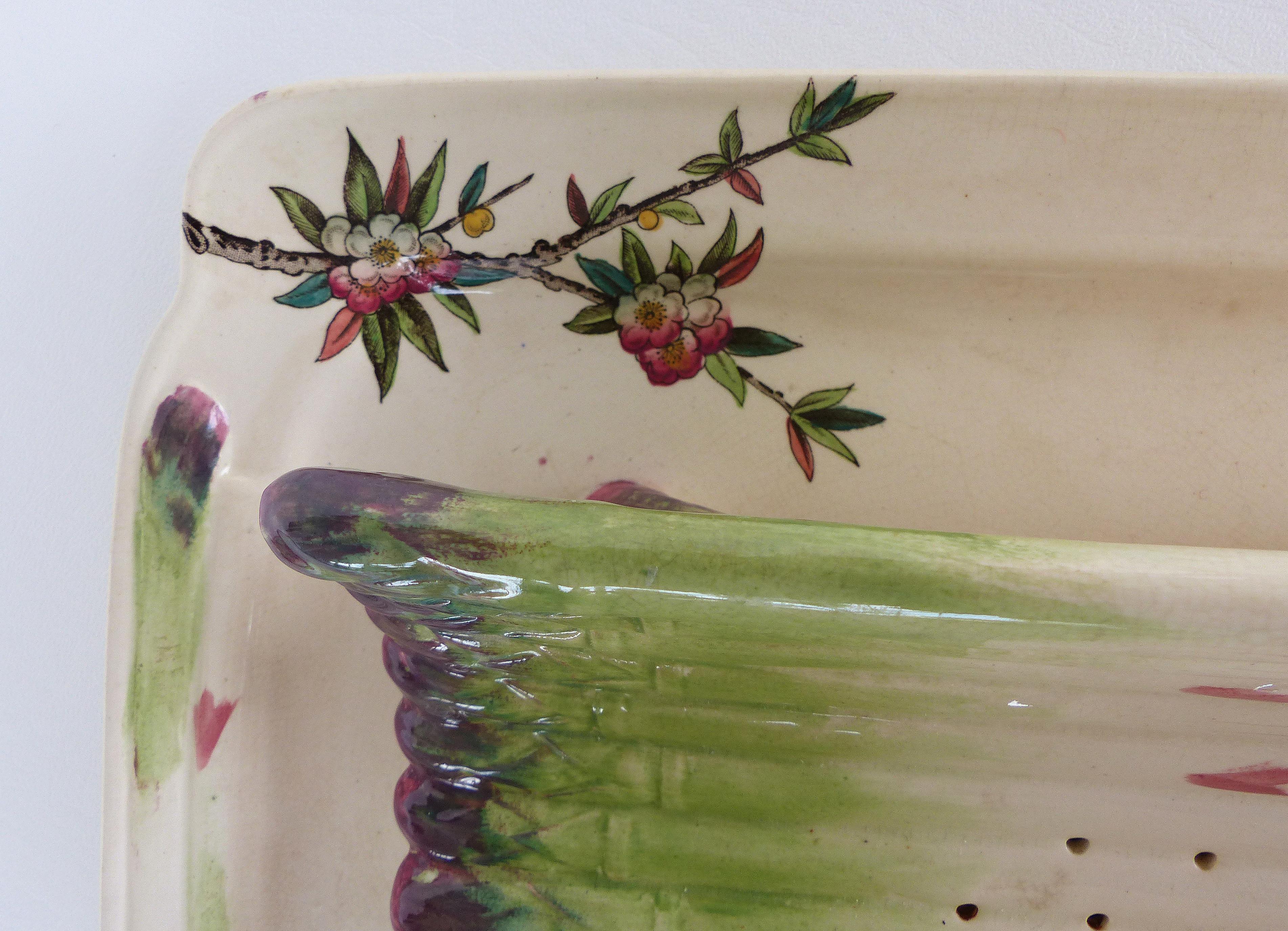 Ceramic French Faience Asparagus Strainer and Serving Dish For Sale