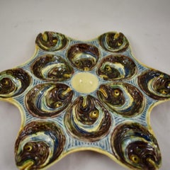 French Faïence Barbotine Palissy Majolica Fish Head Star Shaped Oyster Plate