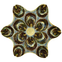 French Faïence Barbotine Palissy Majolica Fish Head Star Shaped Oyster Plate
